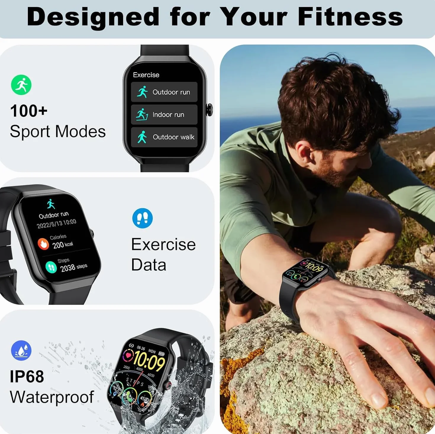 2026 Reloj Inteligente Hombre Mujer, 1.96" Smartwatch con Llamadas Bluetooth y Whatsapp Notificación, IP68 Pulsera Actividad con 100+ Modos Deportivos, Pulsómetro, Monitor de Sueño para Android iOS