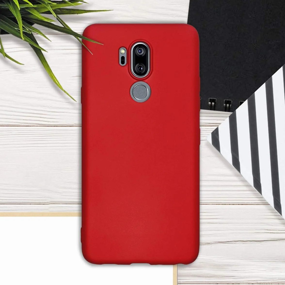 kwmobile Funda para LG G7 ThinQ Carcasa TPU Silicona Ultrafino Antigolpes Carga inalámbrica Rojo Oscuro Metalizado