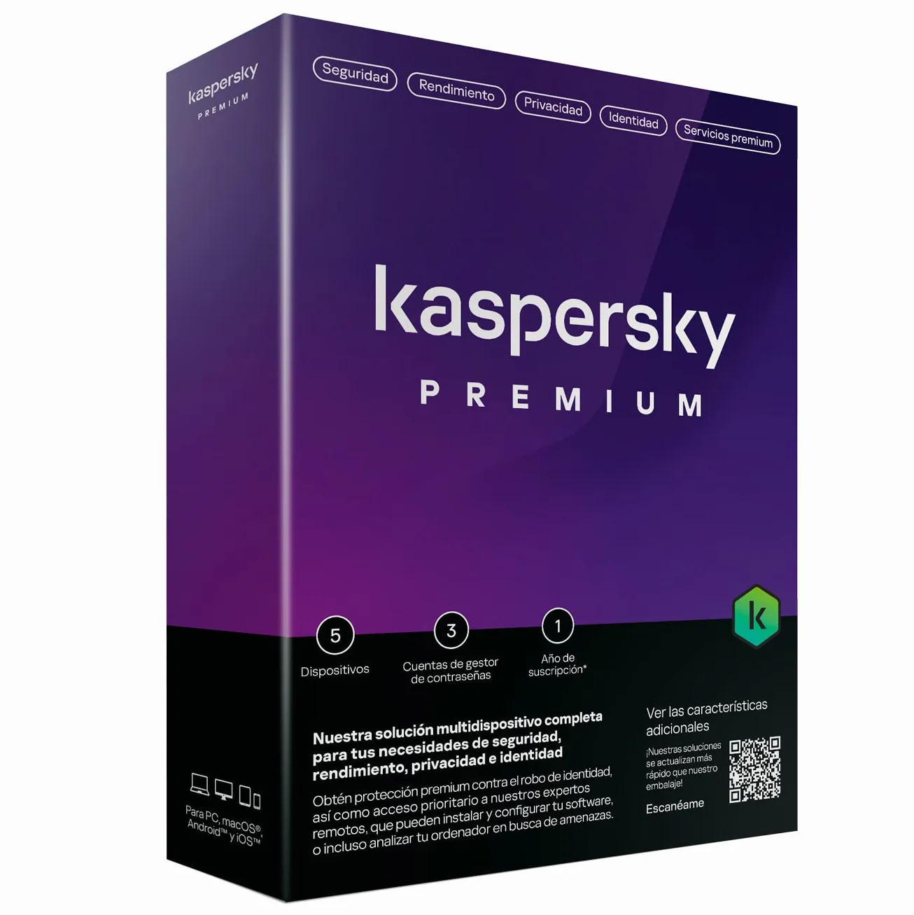 Software de Gestión Kaspersky Premium 5 Dispositivos Caja 1 año ESP