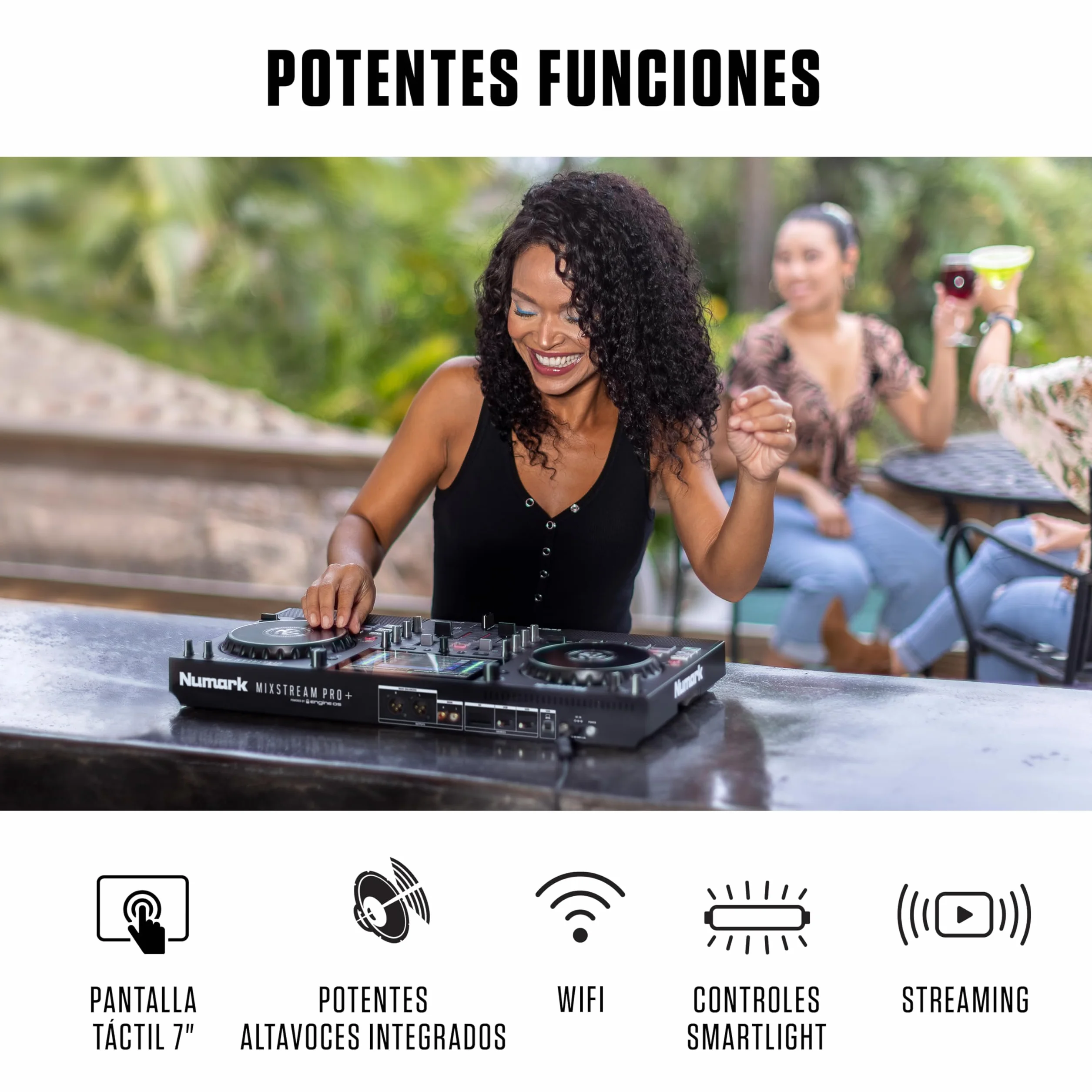 Numark Mixstream Pro+ Controlador DJ, separación de stems, 2 decks, streaming por wifi, mezclador, pantalla táctil 7" y altavoces; Serato y Virtual DJ