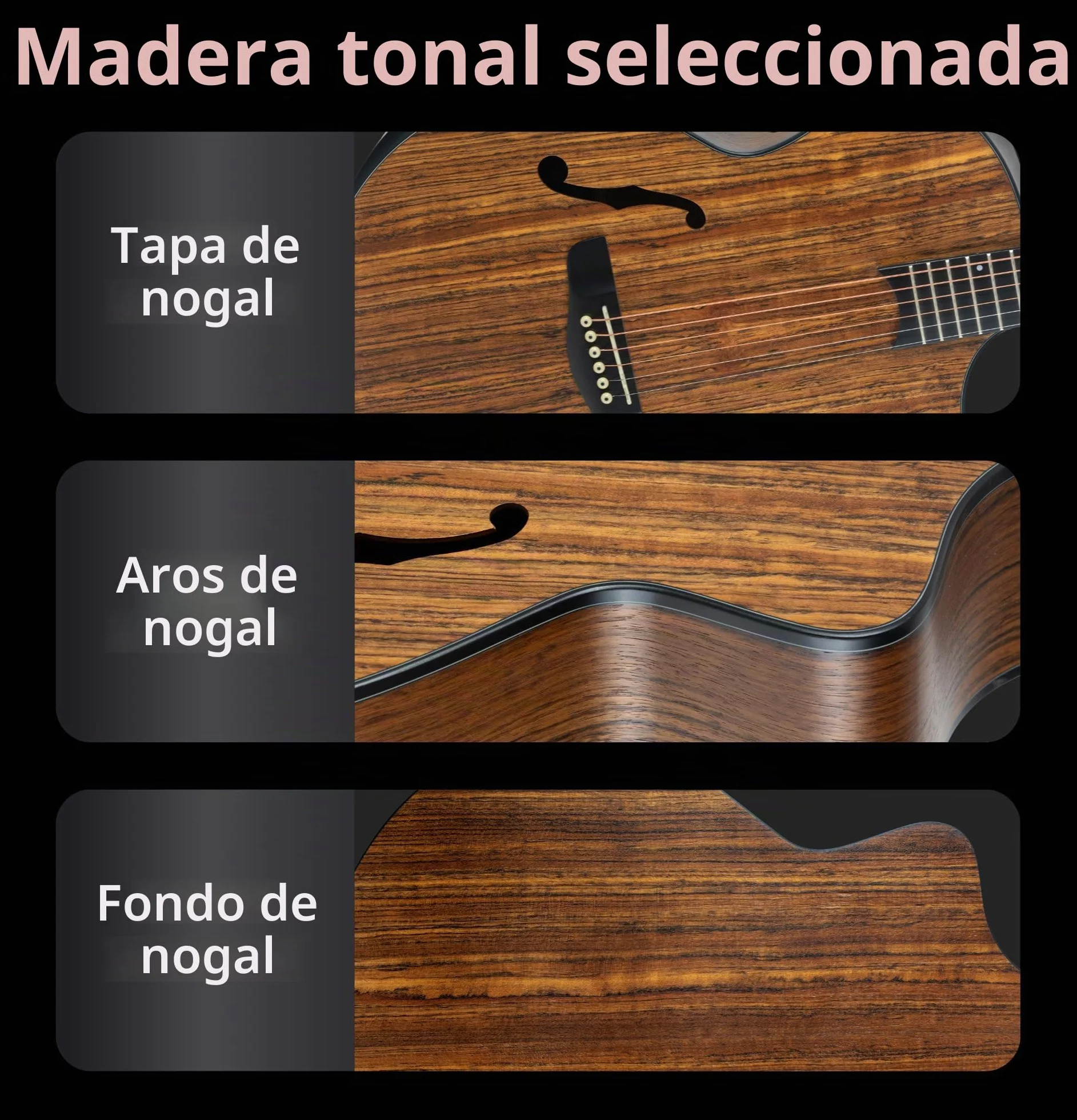Classic Cantabile SHG-2WN LaBelle Guitarra Western - Guitarra con boca lateral y reposabrazos - Tapa, fondo y aros: nogal - Diapasón/Mástil: Blackwood/Okoume - Guitarra acústica con look vintage