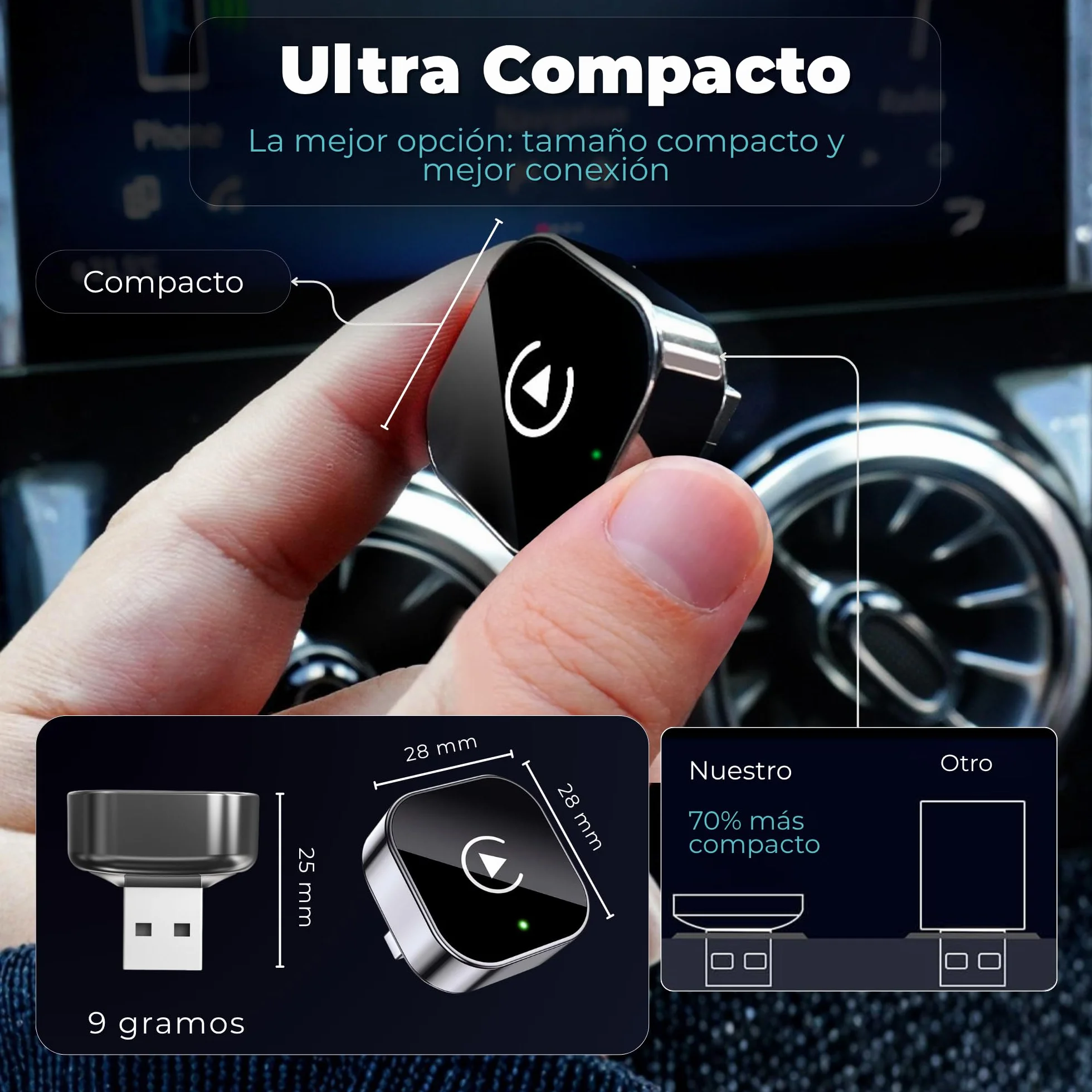 Adaptador CarPlay Inalámbrico y Android Auto Inalámbrico 2 en 1 Mini Versión 2026, Dongle USB-A/USB-C Plug & Play para Coches con CarPlay o Android Auto por Cable