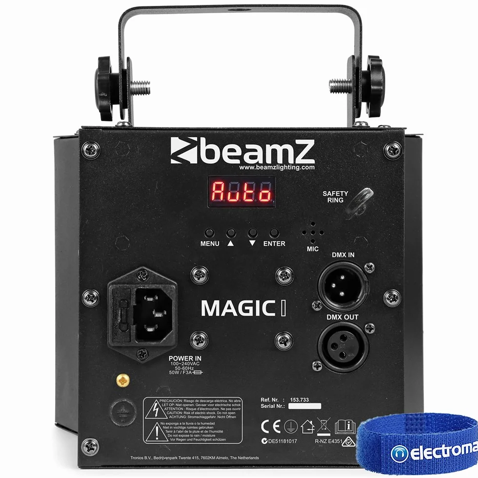 BeamZ Magic1 LED Derby, luz negra y estroboscópica en uno, efecto de discoteca con 3 efectos de luz, tecnología de iluminación, efecto de led DJ, foco de disco, lámpara de discoteca colorida