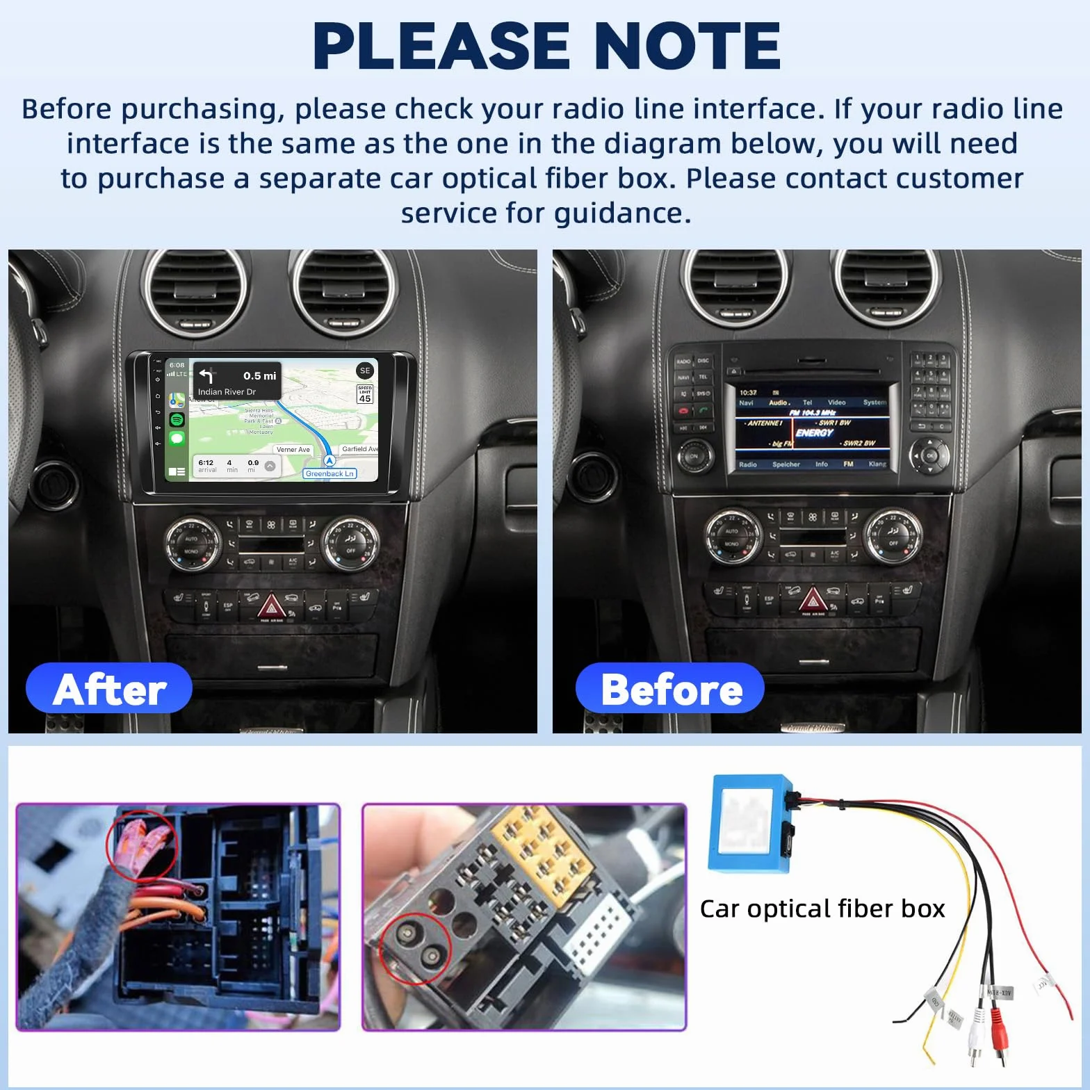 Android 15, 6G+128G 8Core GOHHDL Radio Coche para Mercedes Benz ML GL W164 ML350 ML500 GL320 X164 ML280, Pantalla de Coche de 9 Pulgadas con Carplay Android Auto BT GPS Navi WiFi FM/RDS SWC Cámara&MIC