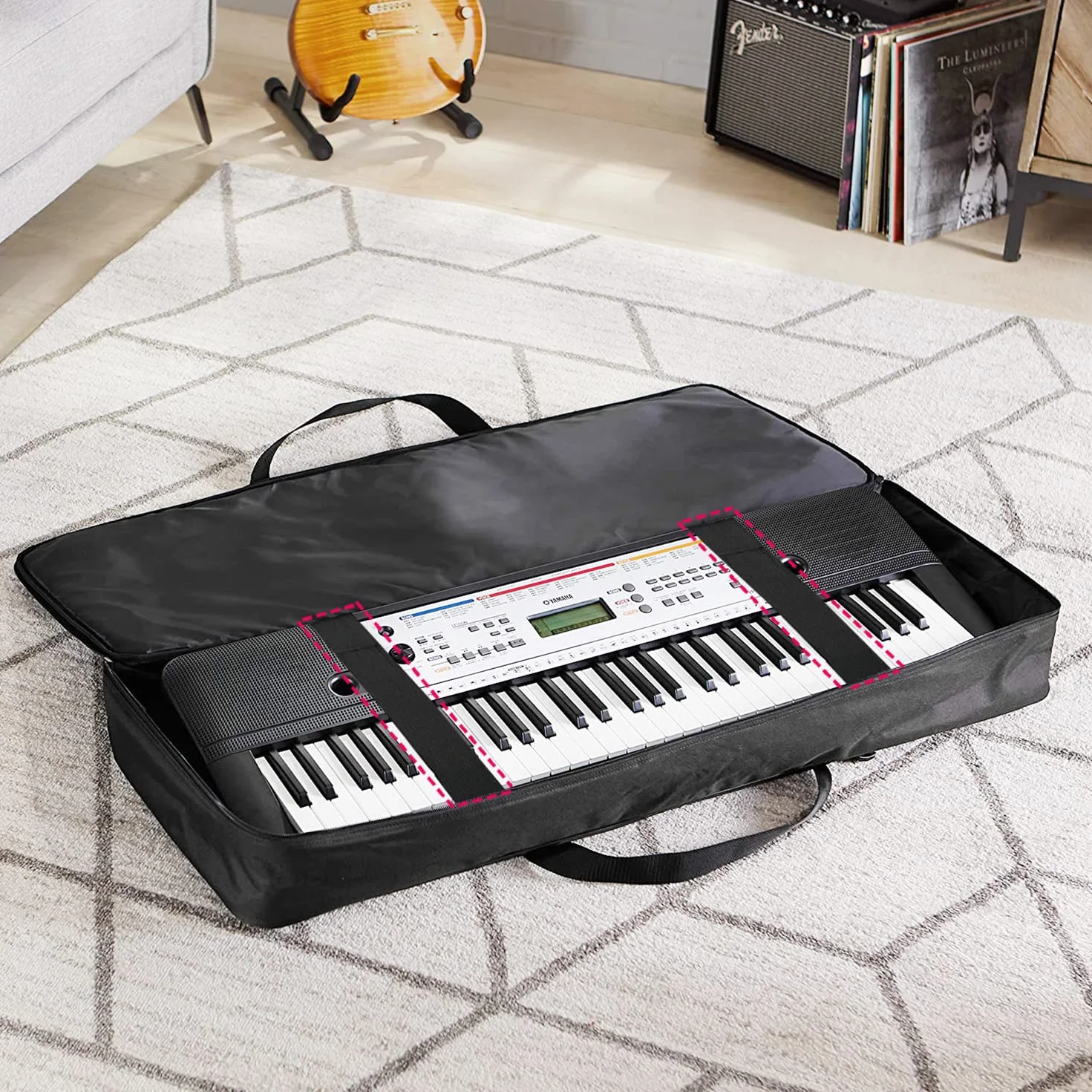 Funda para Teclado de 61 Teclas, portátil, Duradera, Impermeable, Tela Oxford 600D con Funda Acolchada de algodón de 10 mm, Bolsa de Concierto de 40 x 16 x 6 Pulgadas, Negro -, Moderno