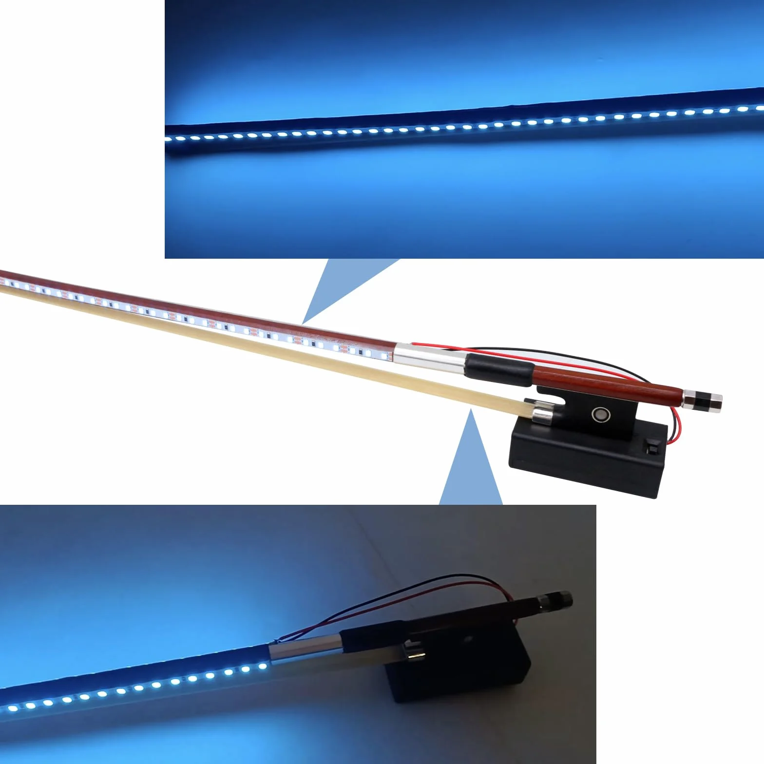 Violín eléctrico de tamaño 4/4, cuerpo de vidrio acrílico transparente, 3 colores, luz LED, bonito tono con funda, lazo, elv-led