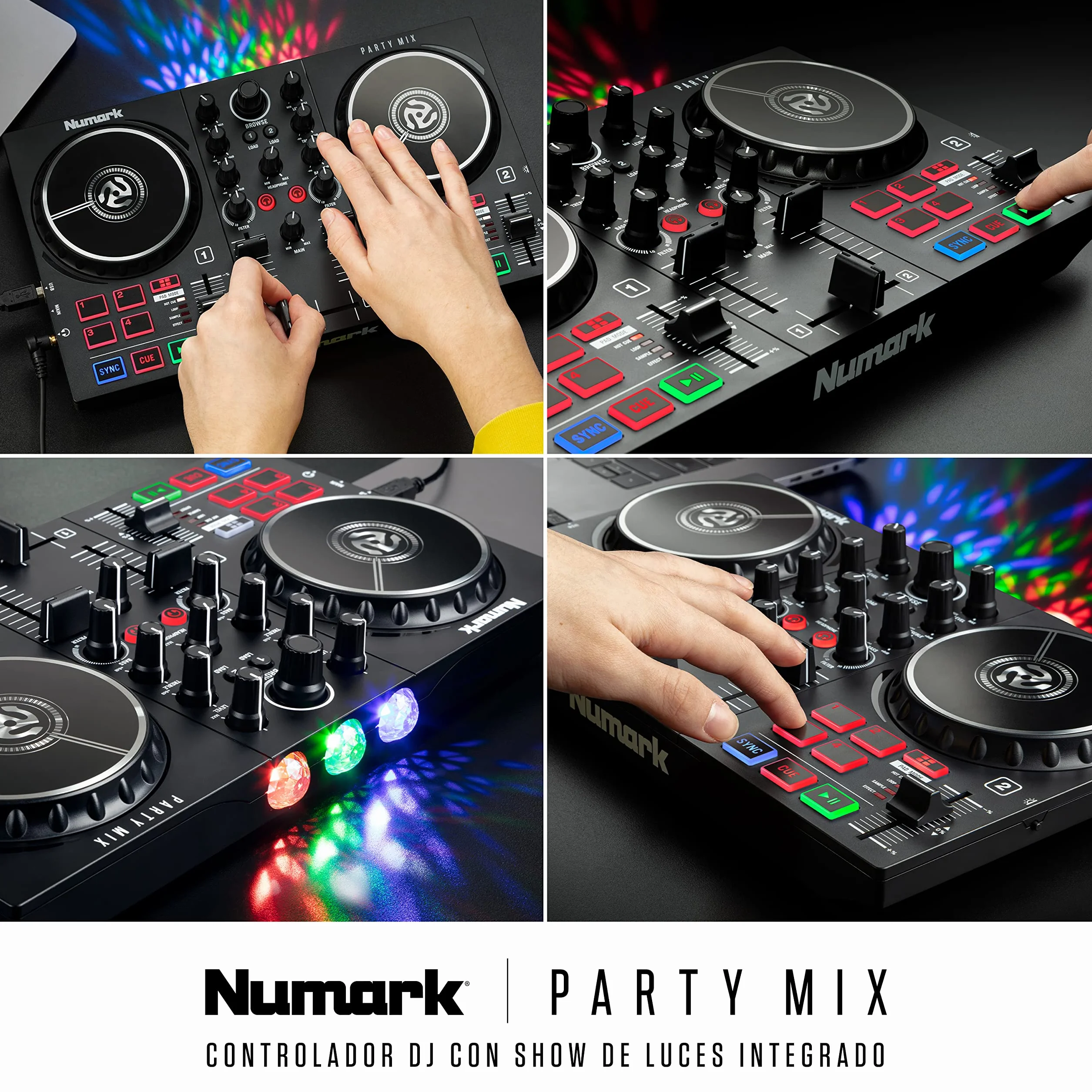 Numark Party Mix II Controladora DJ, Mesa de Mezclas Con Luces Integradas, Mezclador DJ e Interfaz Audio, Con Serato DJ Lite