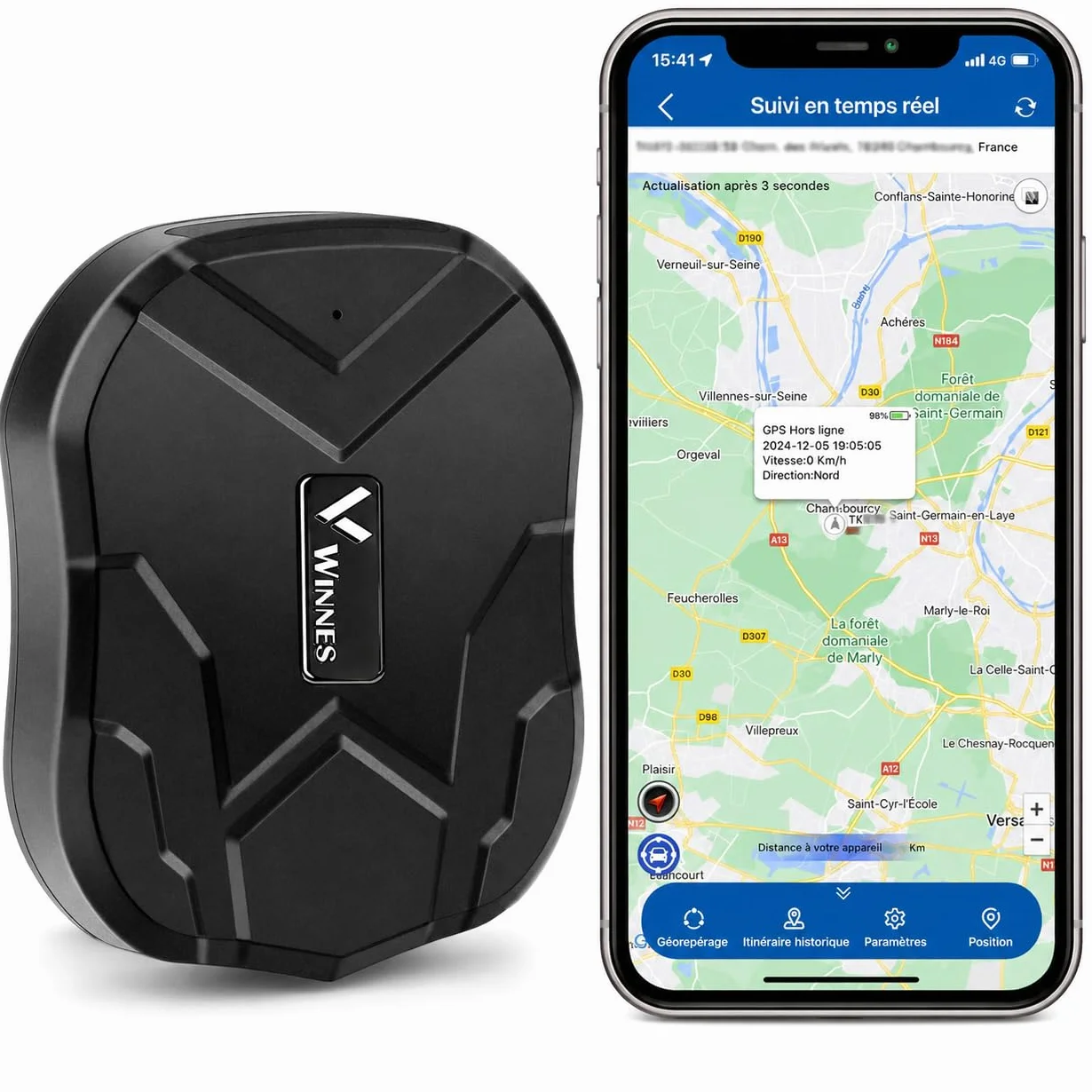 Winnes Localizador GPS para Coche 5000 mAh Rastreador magnético Resistente al Agua Tiempo de Espera ultralargo de hasta 90 días Alertas de geovalla Suscripción Gratuita TK905