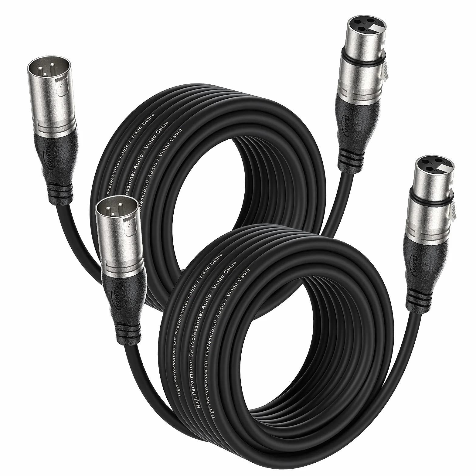 EBXYA Cable de micrófono XLR – 10 m, 2 paquetes – 3 pines balanceado XLR macho a hembra cable de conexión para micrófono mezclador de audio