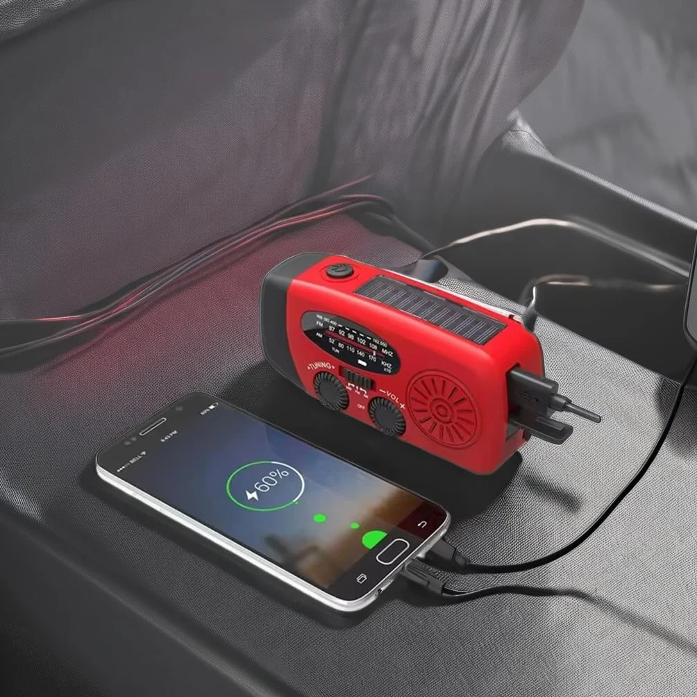 Radio Solar de Emergencia con manivela portátil Dynamo, Radio con Linterna LED, Radio Am/FM,batería de 2000mAh para Carga de teléfono movil,Senderismo,Camping Actividades al Aire Libre,Alarma SOS