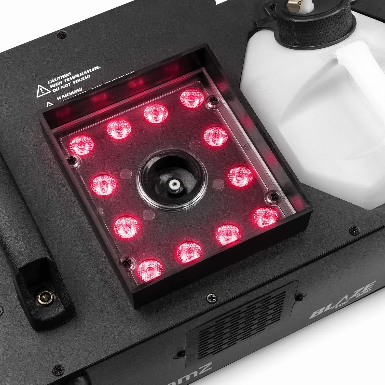 BeamZ BLAZE800 máquina de humo profesional 800W con 12 LED RGBA, control DMX 8 canales, doble emisión vertical/horizontal, tanque 2,8L, mando a distancia incluido