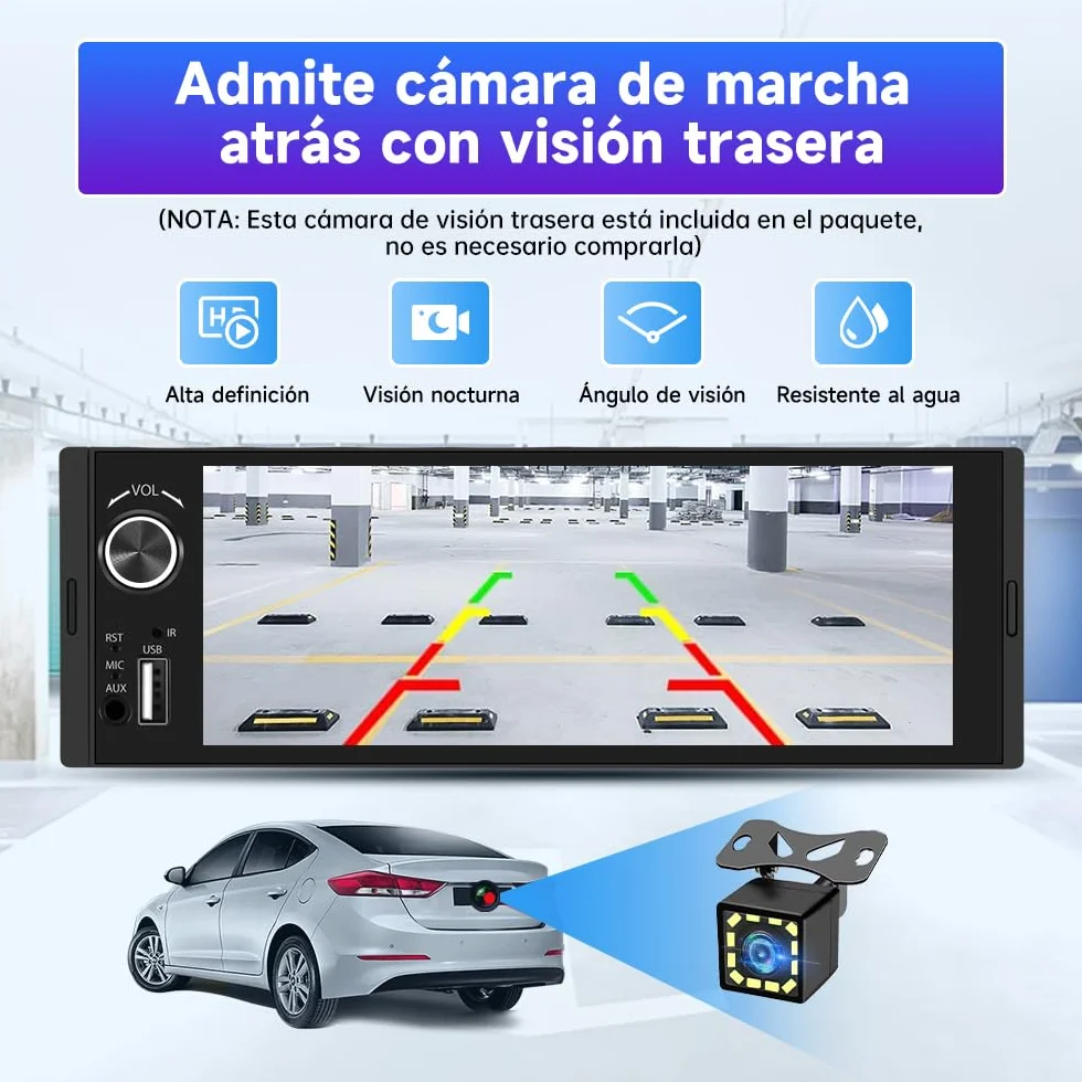 AWESAFE Universal 1 DIN Radio de Coche con Pantalla Táctil 6.36 Pulgadas, con CarPlay/AndroidAuto/Admite Carga Type-C/USB/Micrófono/FM/EQ/WiFi/GPS/Bluetooth/USB/SWC