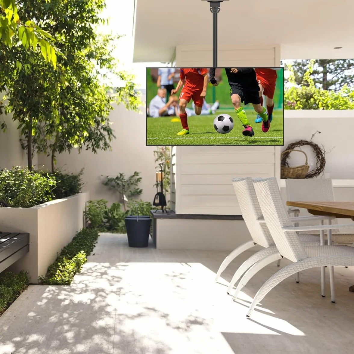 Suptek Soporte TV Techo 26-65 Pulgadas Altura Ajustable 43-70cm 45kg VESA 200x200 Inclinación 15° Giro 90° Rotación 360°