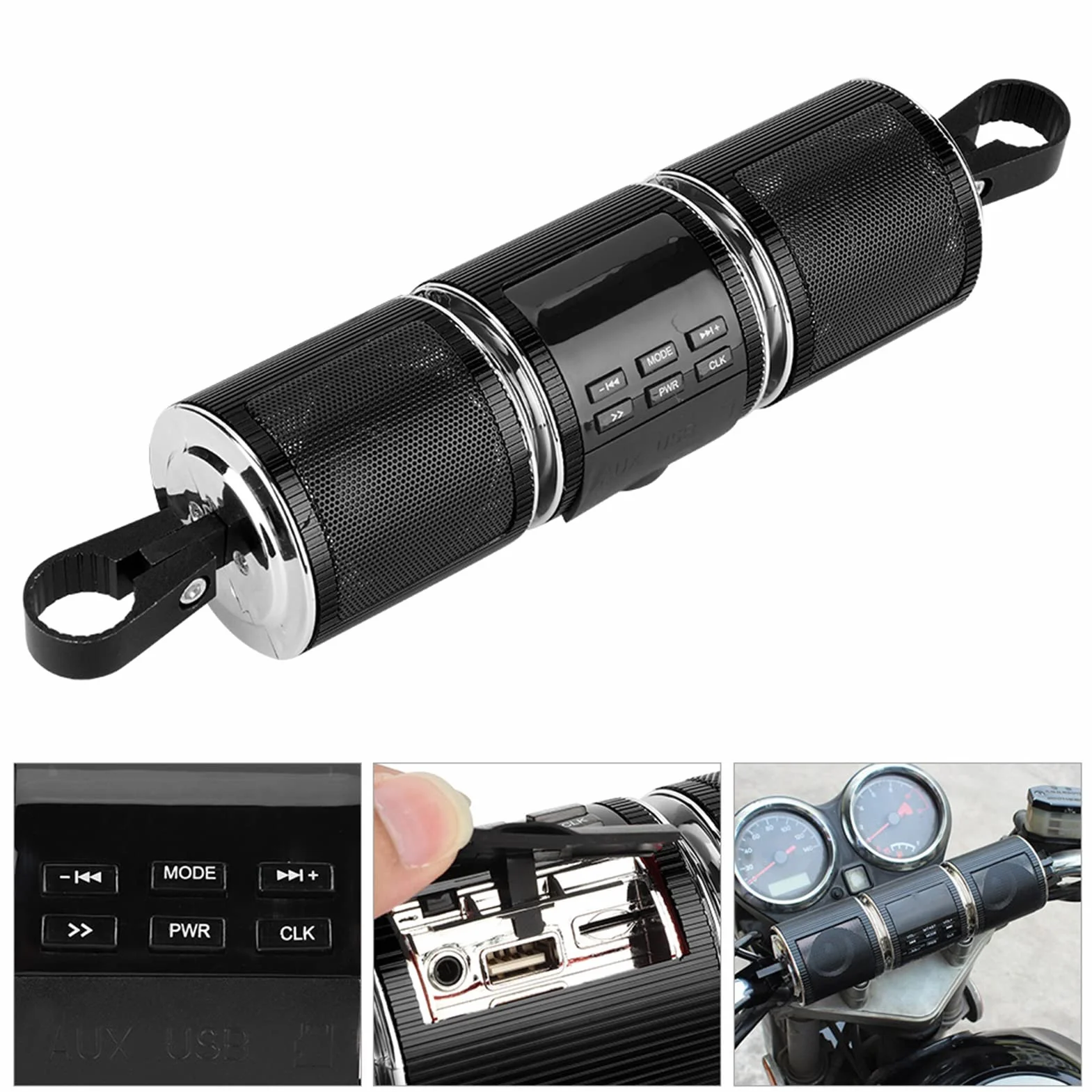 Radio para Moto, Altavoces Estéreo Universales Impermeables para Moto Altavoz 3.0 EDR TF Reproductor de Música USB (Negro) TF Música USB (Negro)