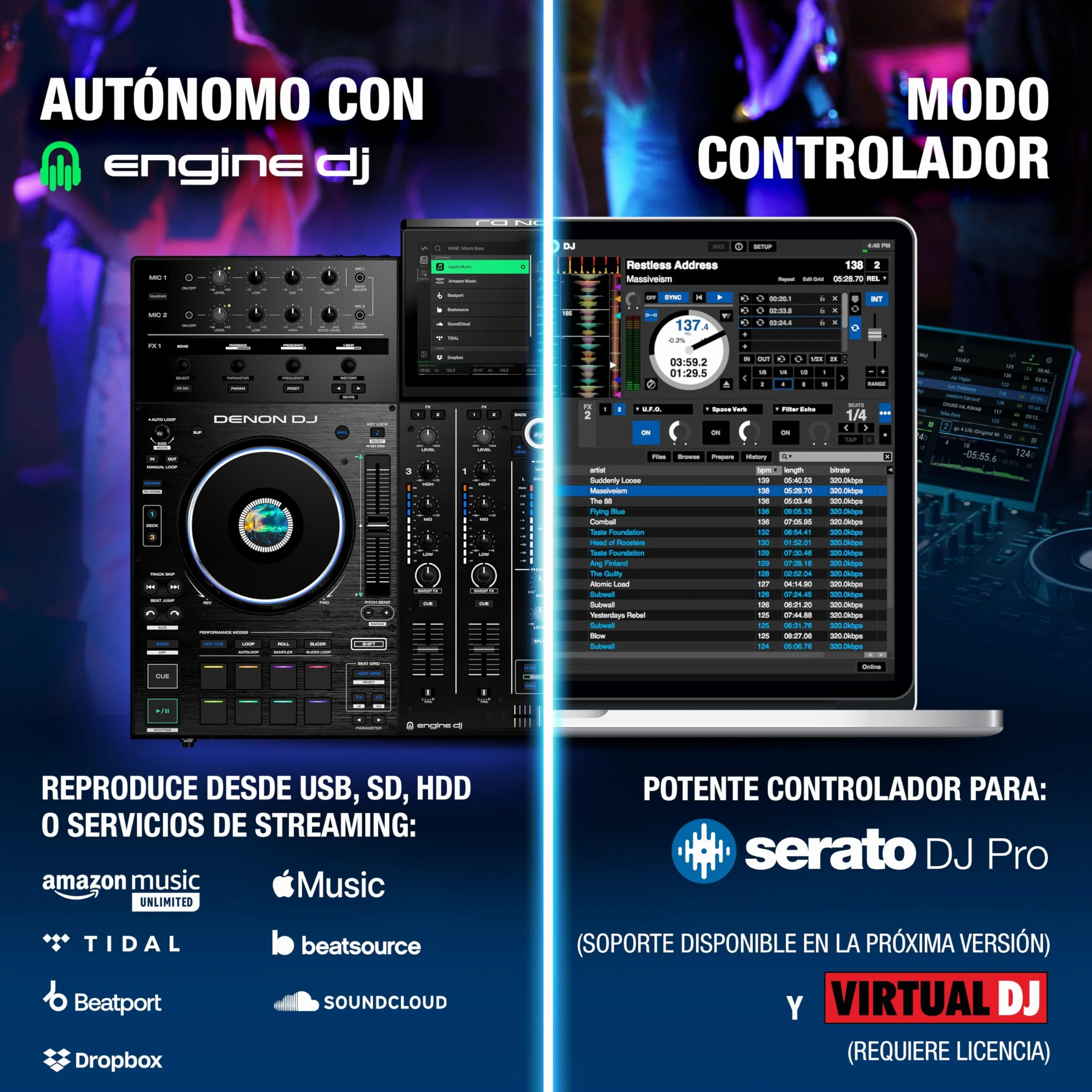 Denon DJ PRIME 4+ Controlador DJ Autónomo con Separación de Stems en 4 Decks, Streaming por WIFI, Mezclador, Pantalla Táctil 10.1-Pugadas, Control de Luces, Negro