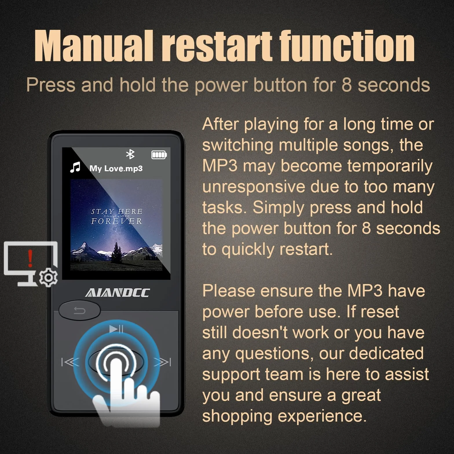 Reproductor MP3 Bluetooth Sonido HiFi con Radio FM y Auriculares Incluidos