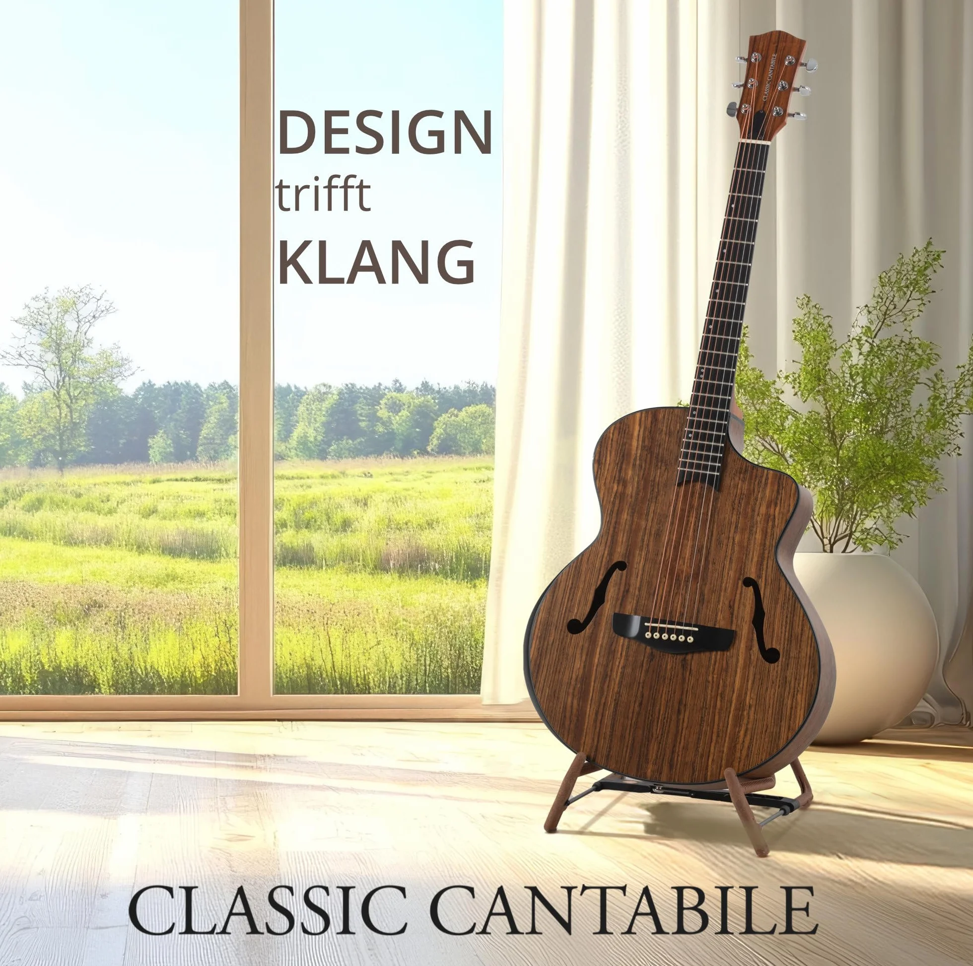 Classic Cantabile SHG-2WN LaBelle Guitarra Western - Guitarra con boca lateral y reposabrazos - Tapa, fondo y aros: nogal - Diapasón/Mástil: Blackwood/Okoume - Guitarra acústica con look vintage