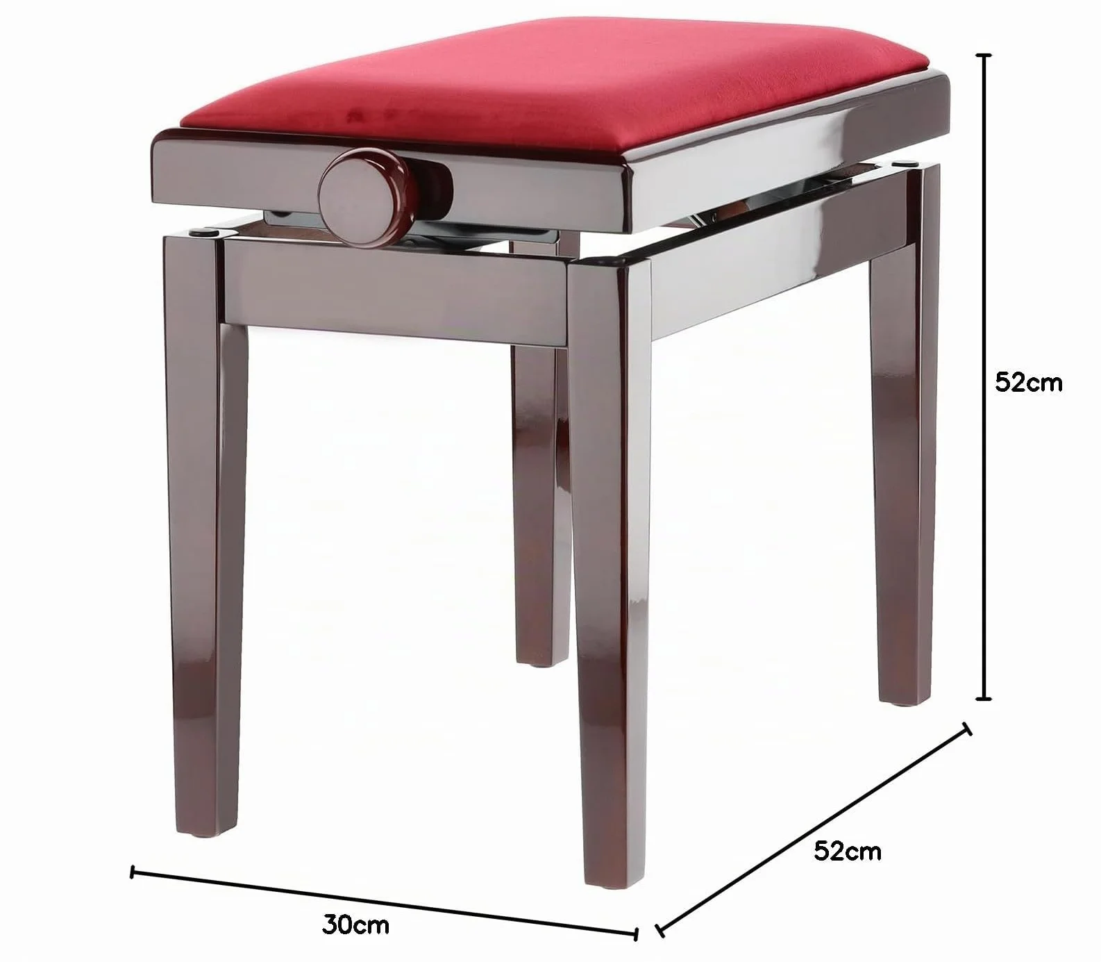 GEWA Banco de Piano Deluxe, Madera Maciza, Ajustable en Altura, Caoba Brillante