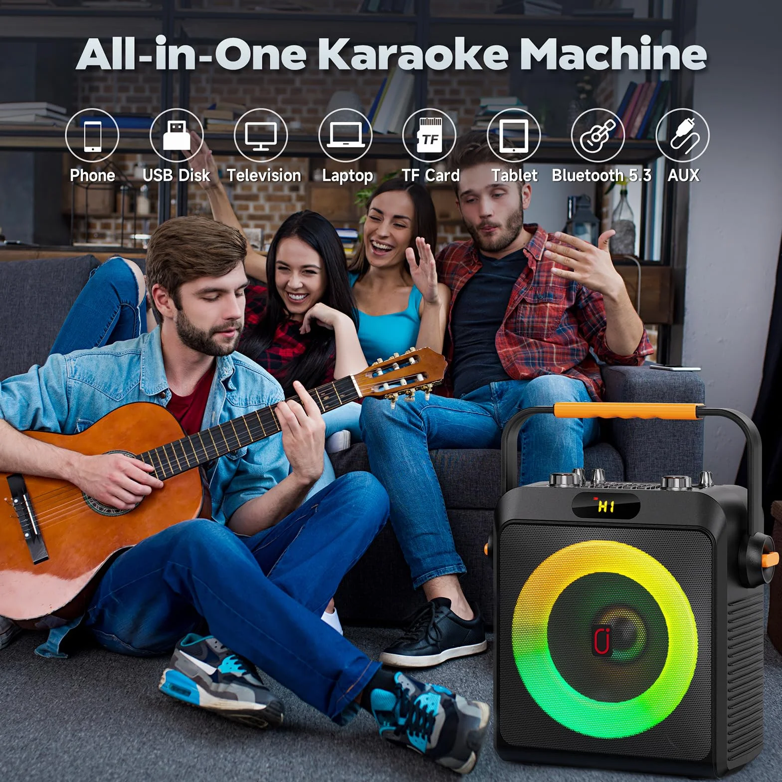JYX Karaoke con 2 micrófonos, Altavoz Karaoke Bluetooth y Luces de DJ para Adultos y niños, PA Sistema con micrófono Karaoke Profesional portátil para Fiestas en casa, al Aire Libre