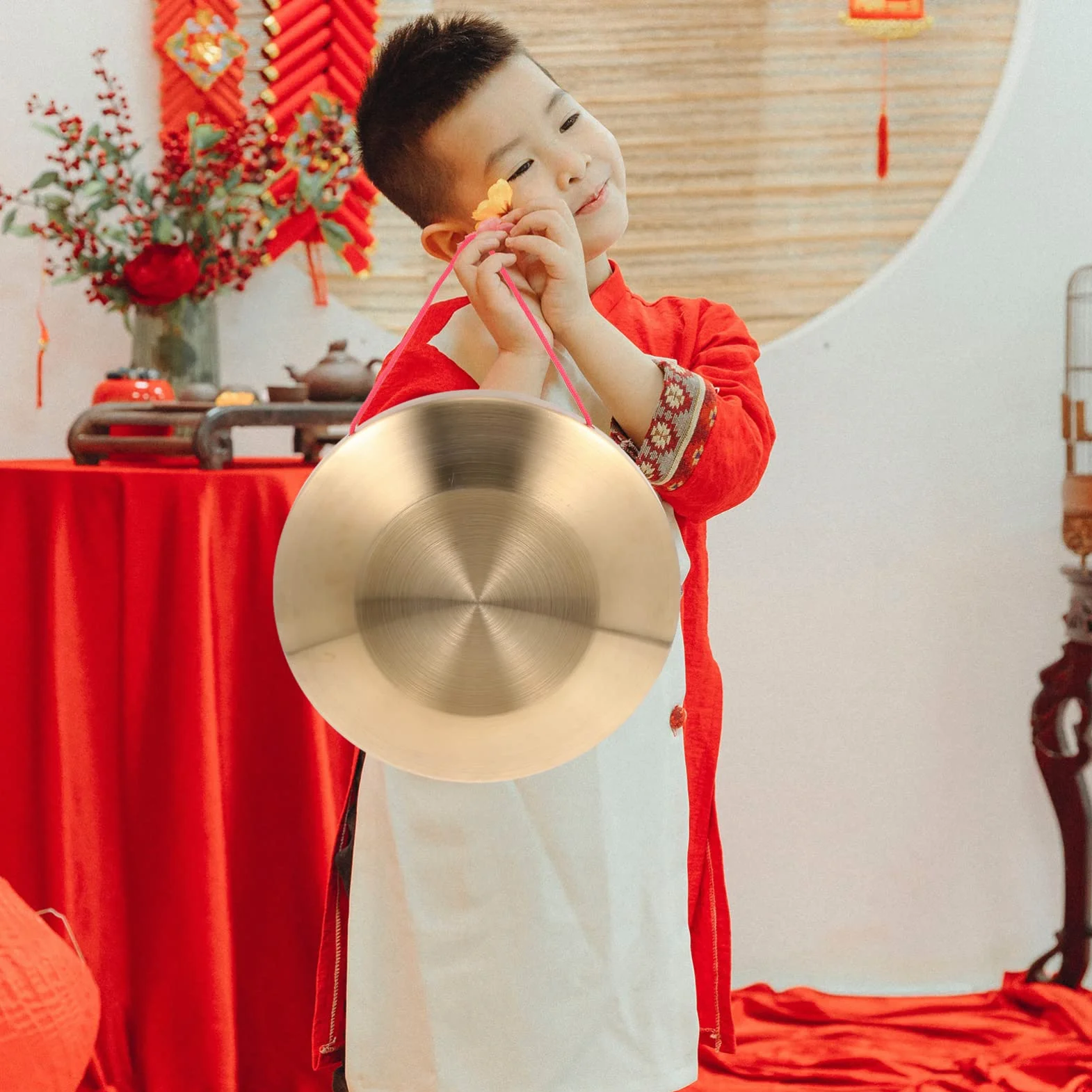 Generic - Gong con de 32 cm, diseño tradicional Tam Tam Gong tradicional chino Percussion Instrument Cobre Decorativo Chau Gong para el hogar o la oficina