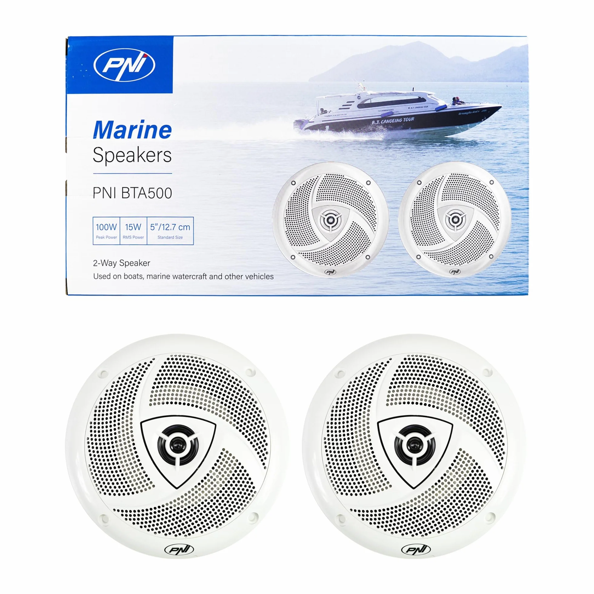 PNI Juego de 2 Altavoces coaxiales para Barcos BTA500, 100 W, 12,7 cm