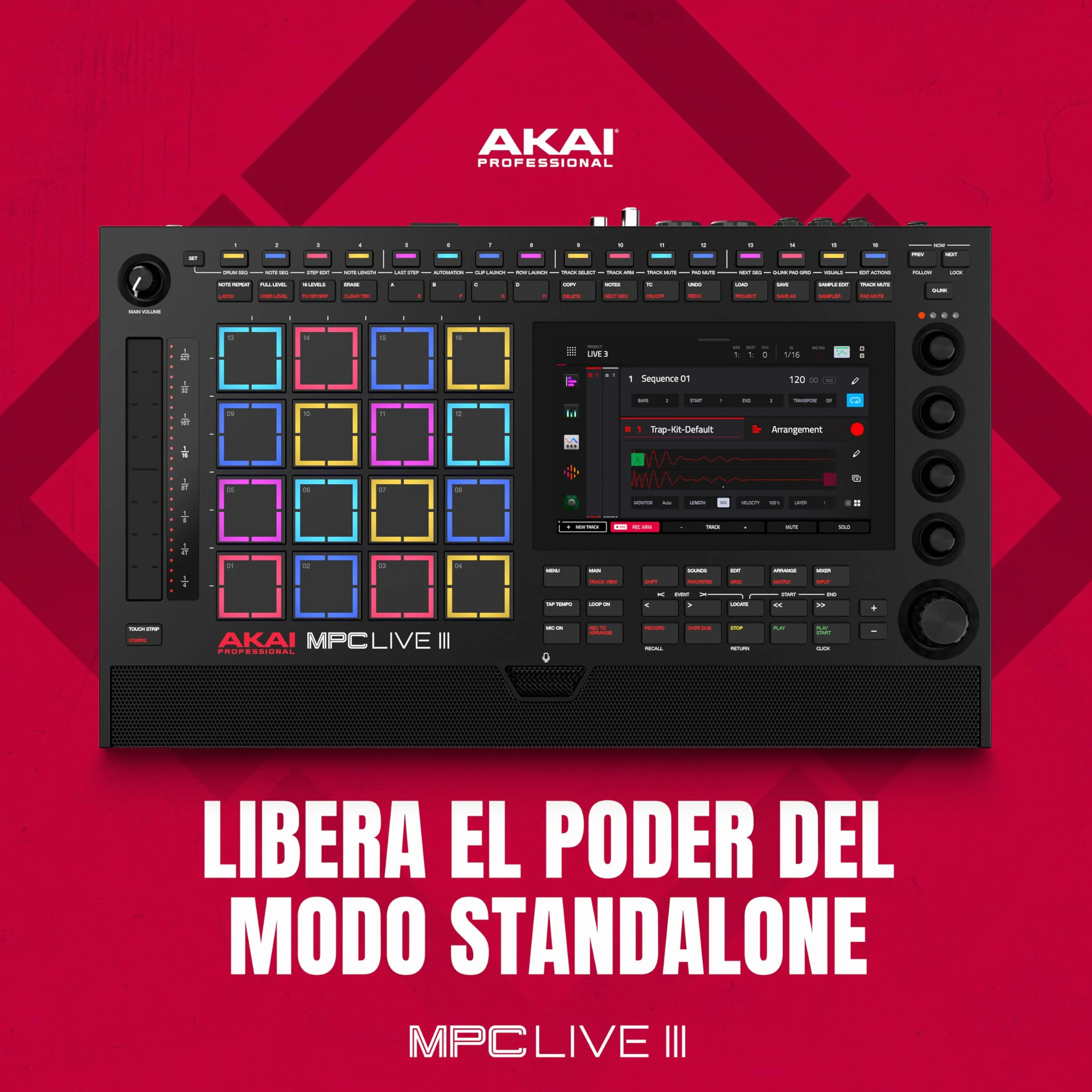 Akai Professional MPC Live III Centro de Producción Musical portátil y Autónomo con Pads MPCe, Secuenciador, Pantalla táctil, Micrófono, Altavoces, Interfaz de Audio, Wi-Fi, Bluetooth, Batería