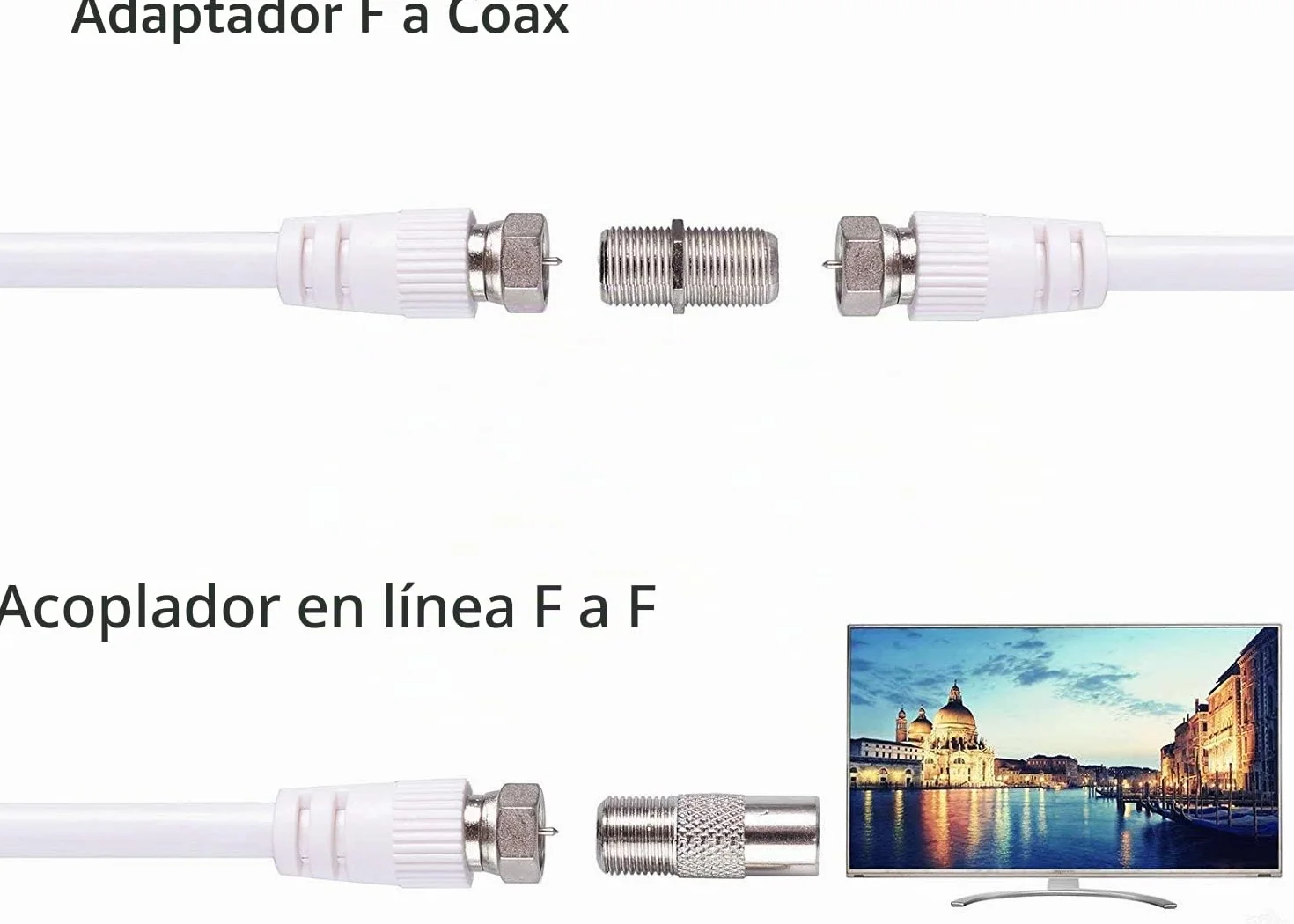 2 Vías Divisor de TV SAT 5-2500MHz Adaptador de Enchufe F Cable Distribuidor de Antena Splitter SAT Distribuidor de TV + 2 x Cable 1,5 m + 1 x F al Adaptador Coaxial + 1 x F a F Inline Joiner