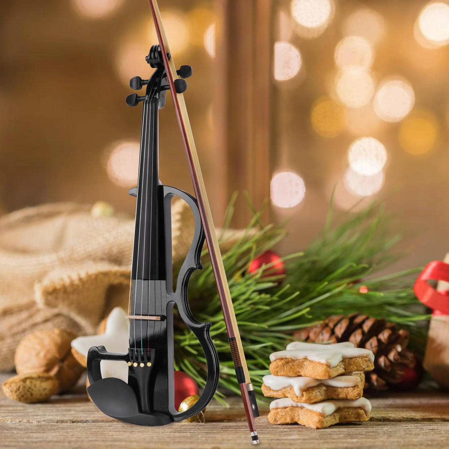 Vangoa Violín Electrico 4/4 Tamaño Completo Violín Silencioso para Principiante Madera Maciza Kit de Violin, Negro