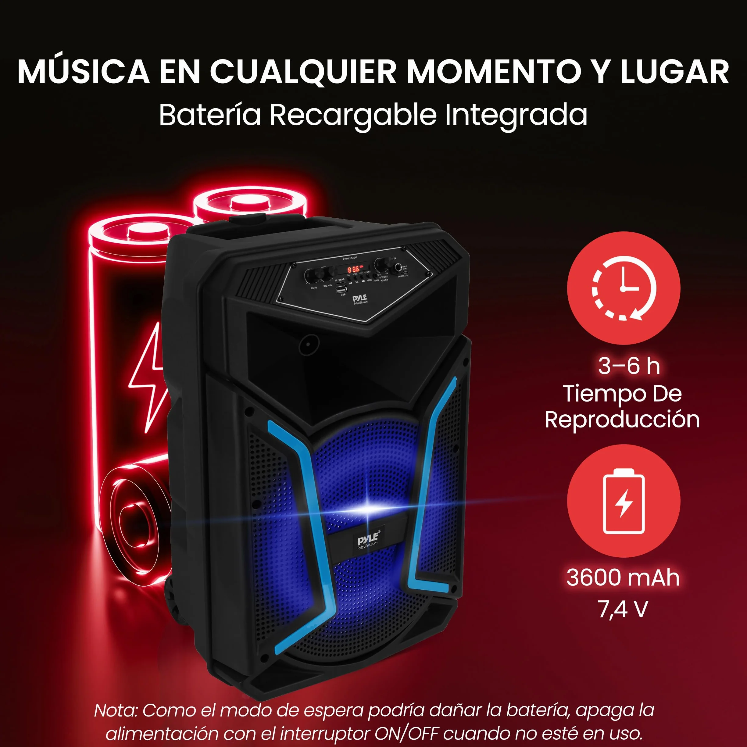 Pyle Sistema de Altavoces, PA, 800W, Bluetooth, Portatil, Microfono, Mando a Distancia, Luces, MP3, USB, Radio FM, Ruedas para facil Transporte
