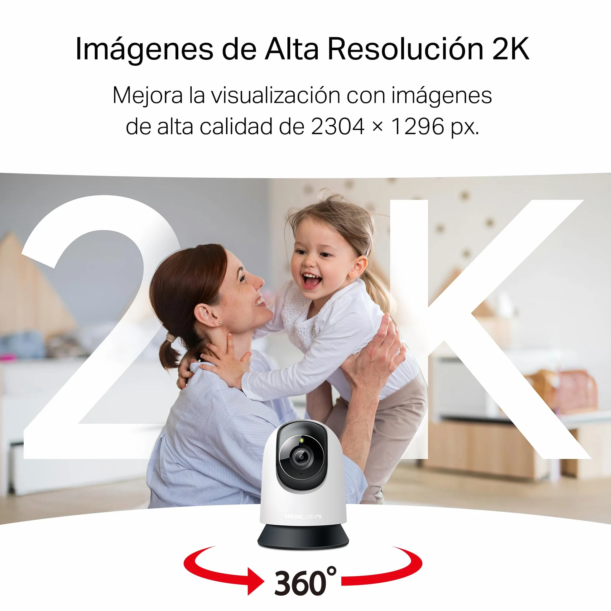 MERCUSYS MC210 - Cámara Interna Wi-Fi 2K 3MP 360°, visión Nocturna, Audio bidireccional, detección de Movimiento/notificaciones/Alarma, Zona privacidad, soporta microSD hasta 512