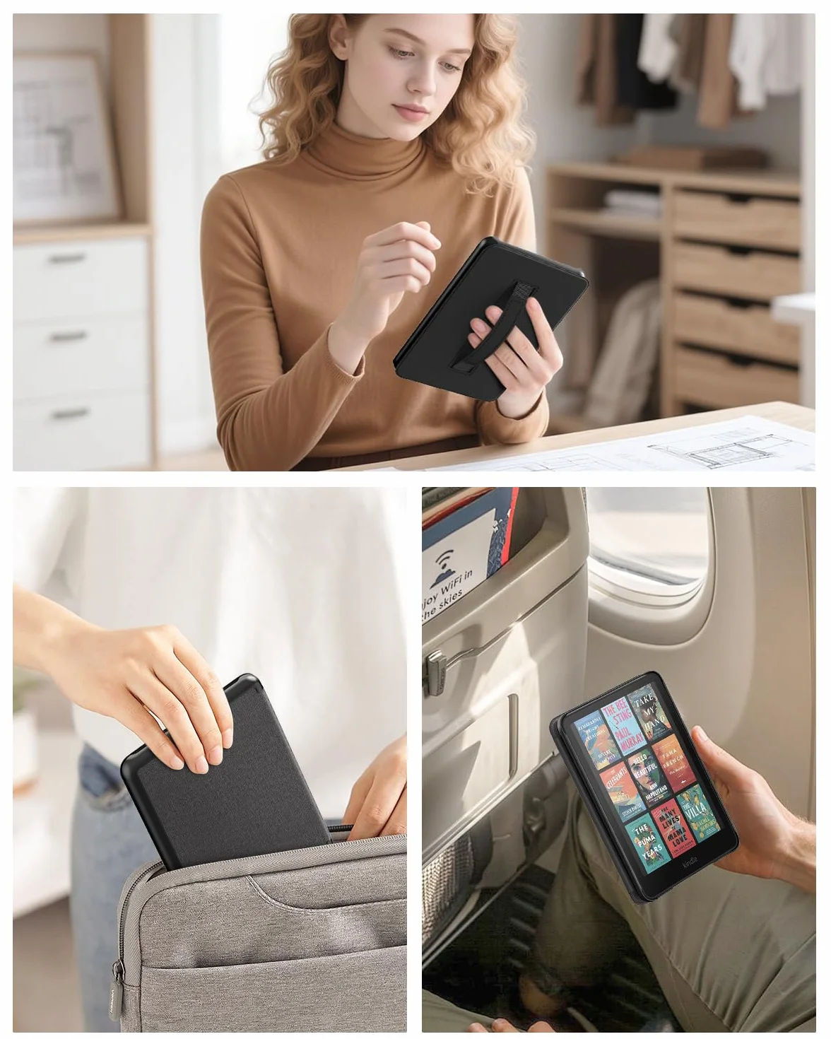 MoKo Funda para 7" Kindle Paperwhite(12ª Generación-2024) y Kindle Colorsoft Signature Edition 2024, Funda Ligera con Correa Auto Wake/Sleep para Kindle Paperwhite 2024, Denim Negro