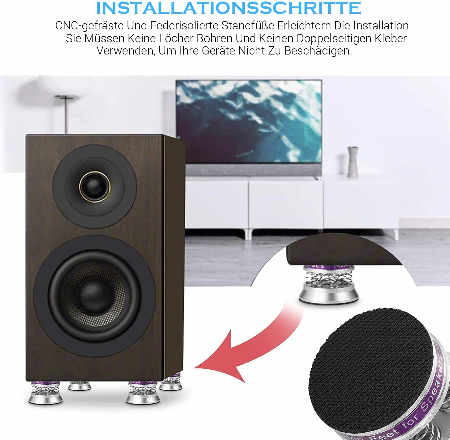Tertullus 4 Altavoces de Gama Alta con Amortiguador de Vibraciones, Soporte Antideslizante (Audiocrast-Silver)