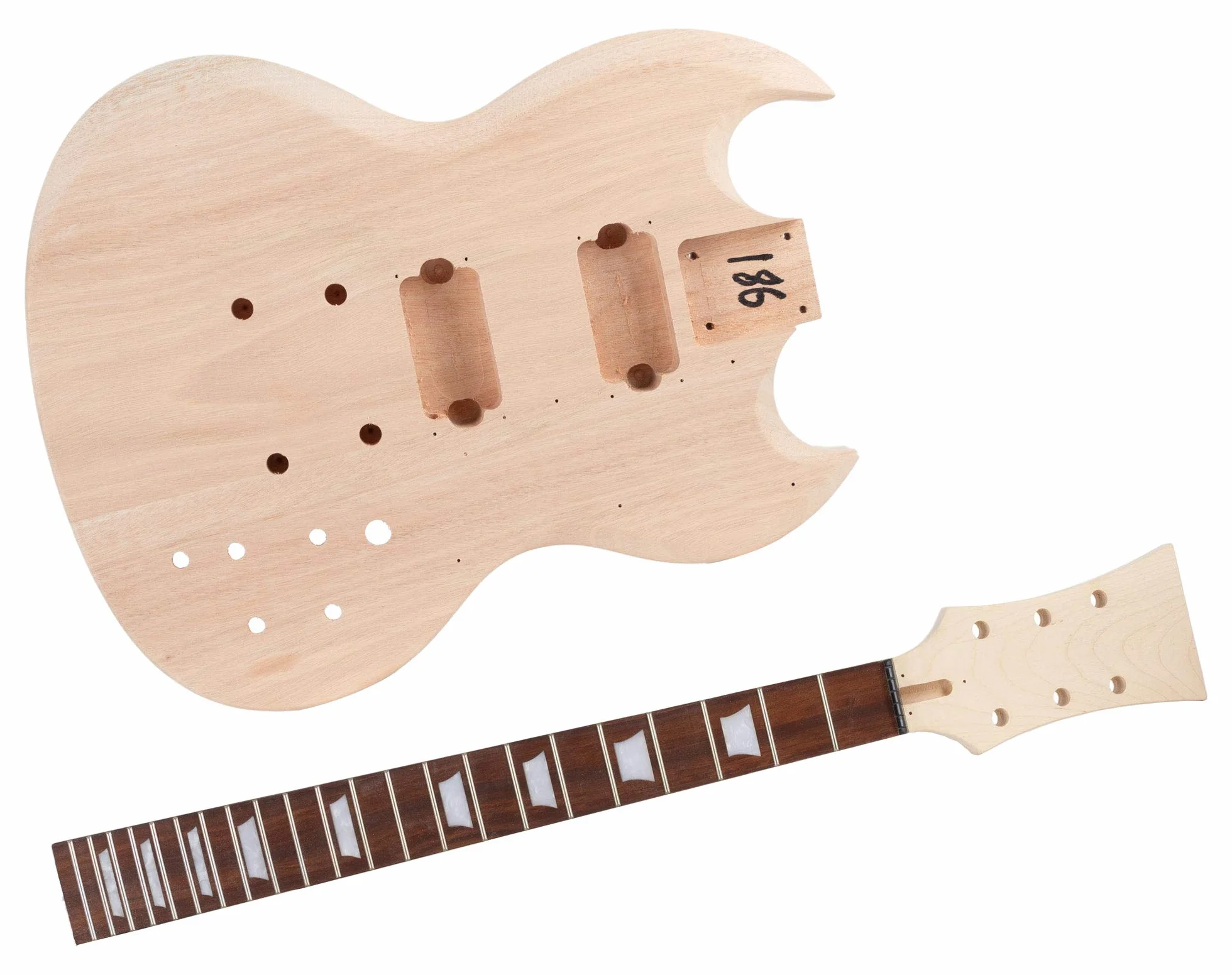 Rocktile Kit guitarra eléctrica Double Cut — DIY: cuerpo y mástil atornillado de caoba, diapasón de palisandro y pastillas humbucker. Ideal para principiantes y aficionados