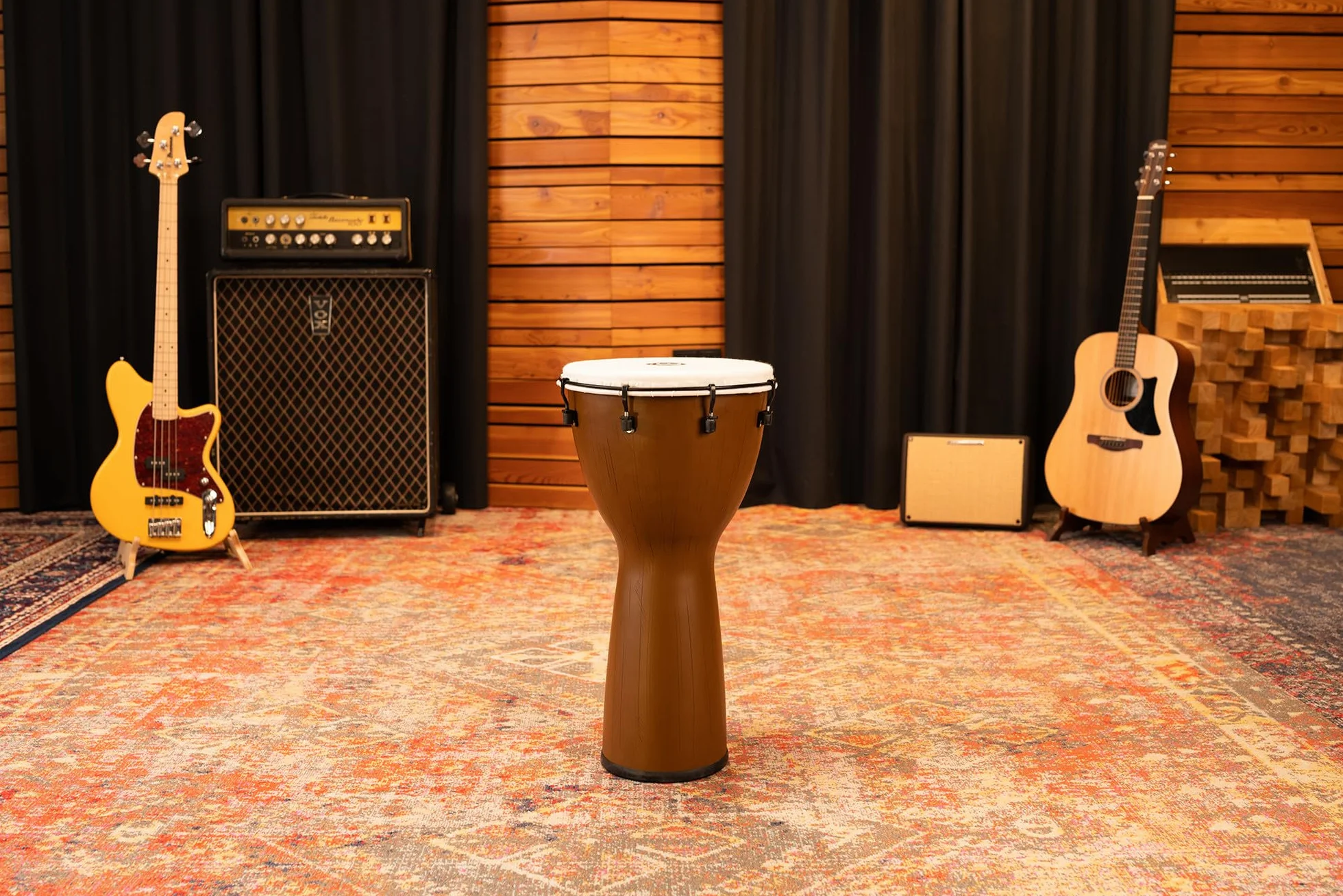 Meinl Percussion Djembe (todo tipo de clima) con carcasa sintética y cabeza, serie Alpine — NO fabricado en China — Tamaño mediano de 30,48 cm sintonizado mecánicamente, 2 años de garantía (ADJ12-BW)
