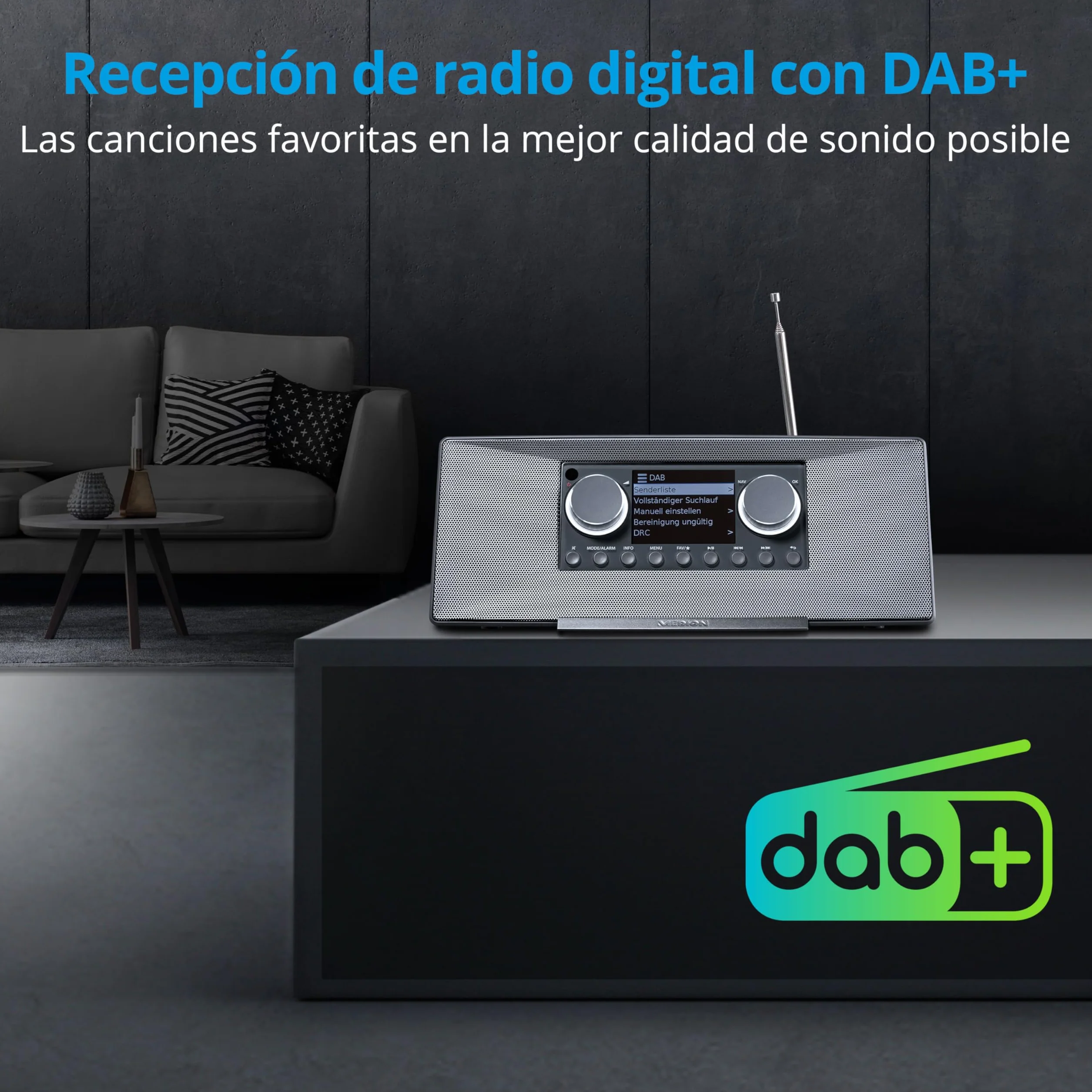 MEDION P85333 Radio por Internet con Dab+ (WiFi, FM, Spotify Connect, Amazon Music, USB, Toma de Auriculares, AUX, Stereo Line-out Cinch, Temporizador de sueño) Gris