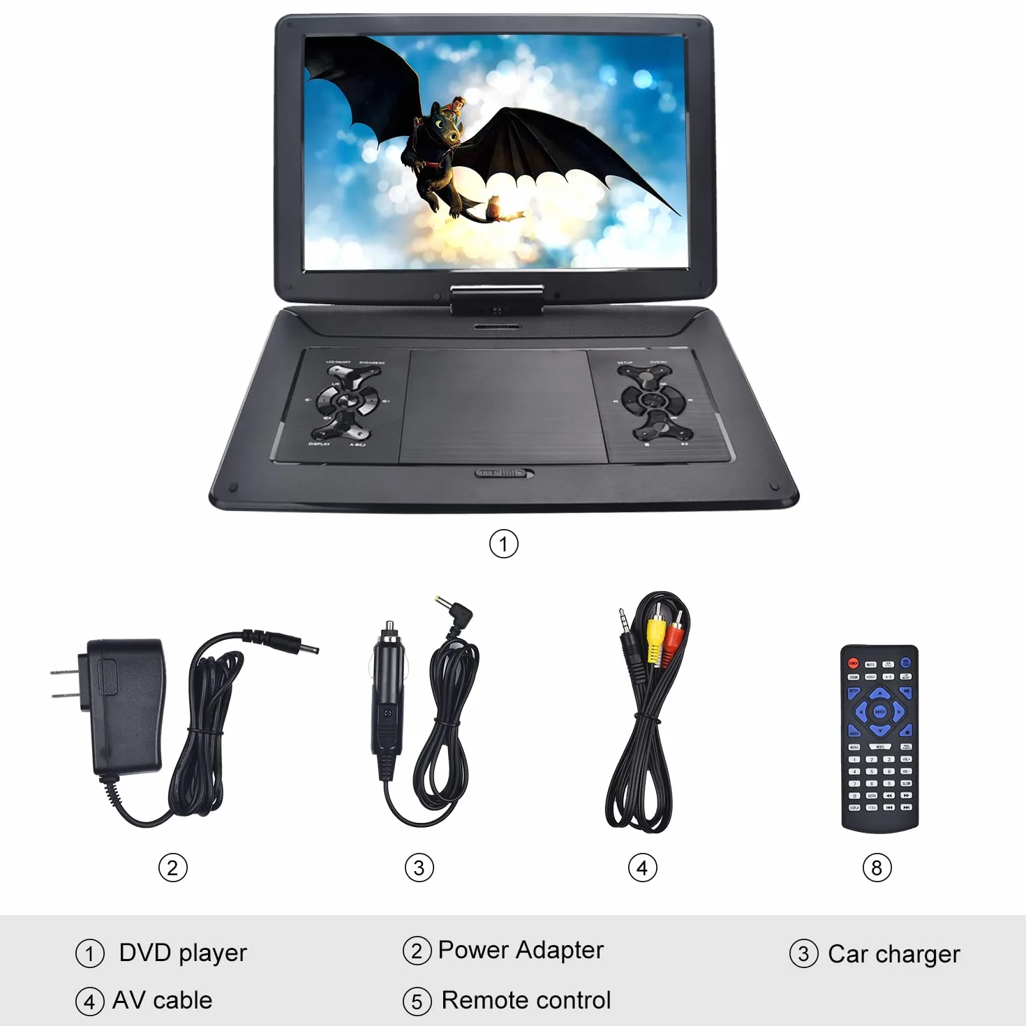 YOOHOO Reproductor de DVD portátil HD 17.9 pulgadas pantalla giratoria 15.6 pulgadas batería recargable multiregión