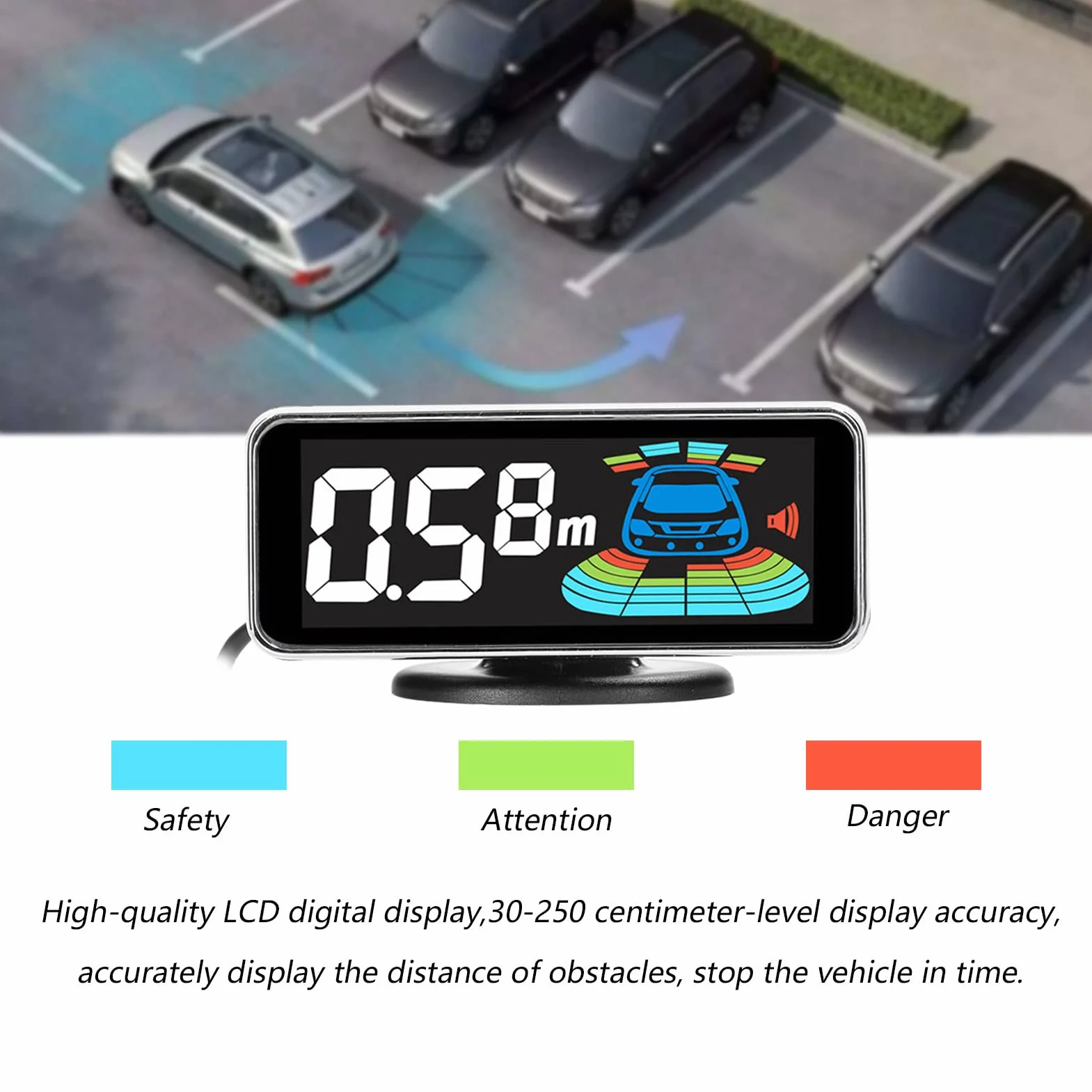 Shkalacar Sensores Aparcamiento Coche, Aparcamiento Coche Kit con 8 Sensores, Sensor Aparcamiento Coche Detección de Distancia, Pantalla LCD de Distancia, Zumbador de Advertencia de Sonido
