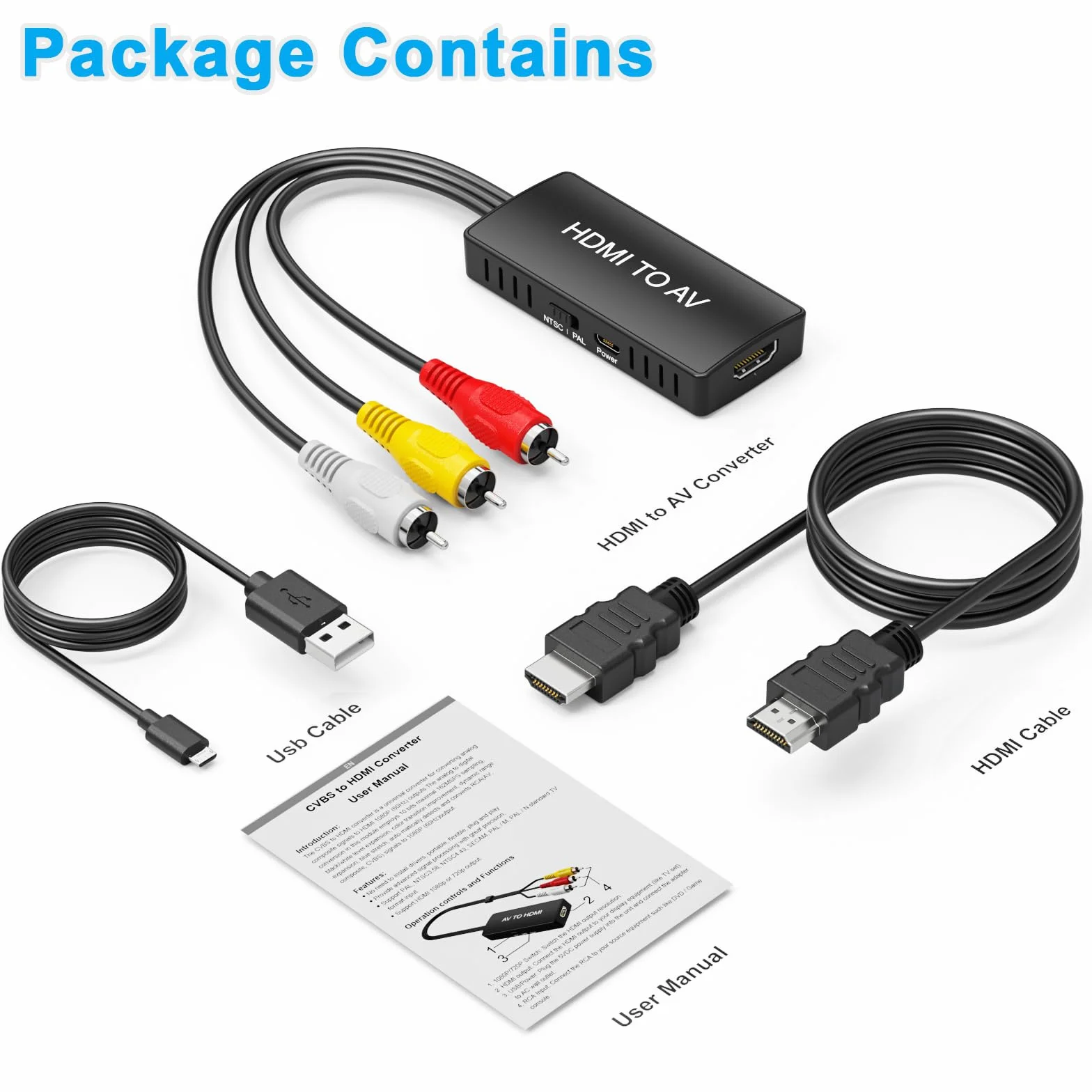 Convertidor HDMI a RCA, Adaptador HDMI a AV para TV Antigua, convertidor de Video Compuesto RCA soporta PAL/NTSC para TV Stick, Roku, Android Box, DVD