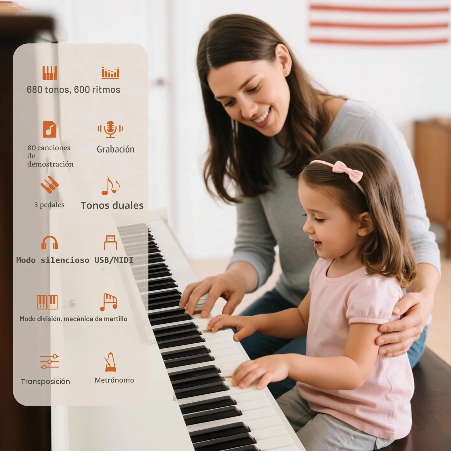 MUSTAR Piano electrónico de 88 teclas con mecanismo de martillos, piano digital, piano electrónico con 3 pedales, sistema de control doble, USB/MIDI, clásico profesional (Blanco)