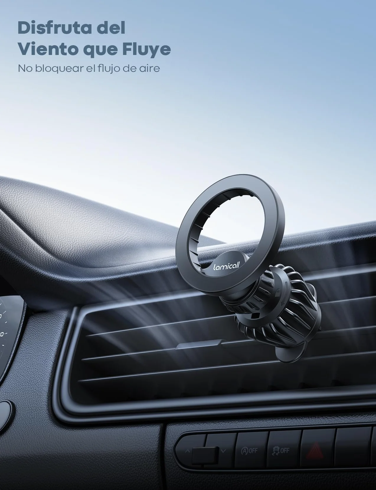 Lamicall Soporte Móvil Coche MagSafe 360° Rotación Gancho Metálico Magnético para iPhone 17 16 15 14, Otro Smartphone