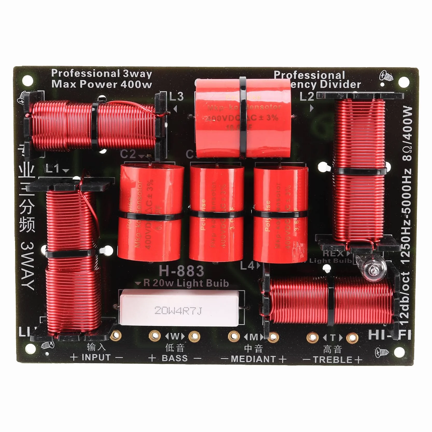 Divisor Mezcla de Estilos 3 Vías 400 W Altavoz de Agudos Alta Fidelidad Altavoz de Graves 1250 Hz 5000 Hz Protección de Tono Alto