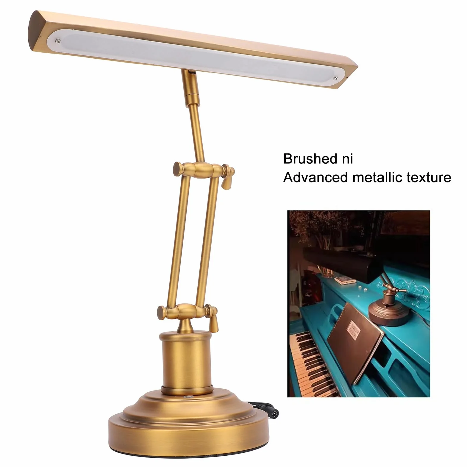 Dpofirs Lámpara de Piano Inclinada Retro, Cuidado de los Ojos con Luz de Piano de 12 W con Brazo Doble, 3000 K a 6000 K, Luz de Atril 85 CRI para Pianos (Enchufe de la UE)
