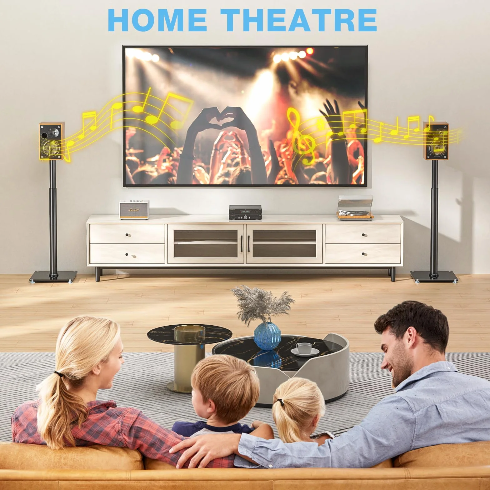 Soporte para Altavoces 5Rcom Altura Ajustable para Satélite y Estantería, Pack de 2, Soporta 5kg por Unidad, Diseño Elegante, Montaje Fácil, Gestión de Cables