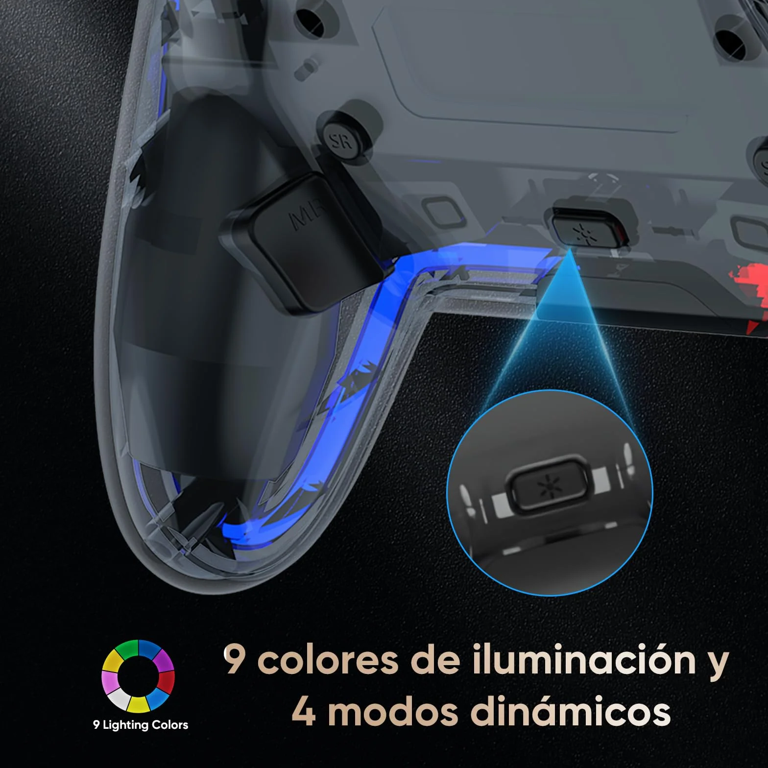 BETMI Mando inalámbrico compatible con PS5, con joystick de efecto Hall, doble vibración, macros, turbo, sensor de 6 ejes, luces RGB dinámicas y altavoz integrado (Transparent)
