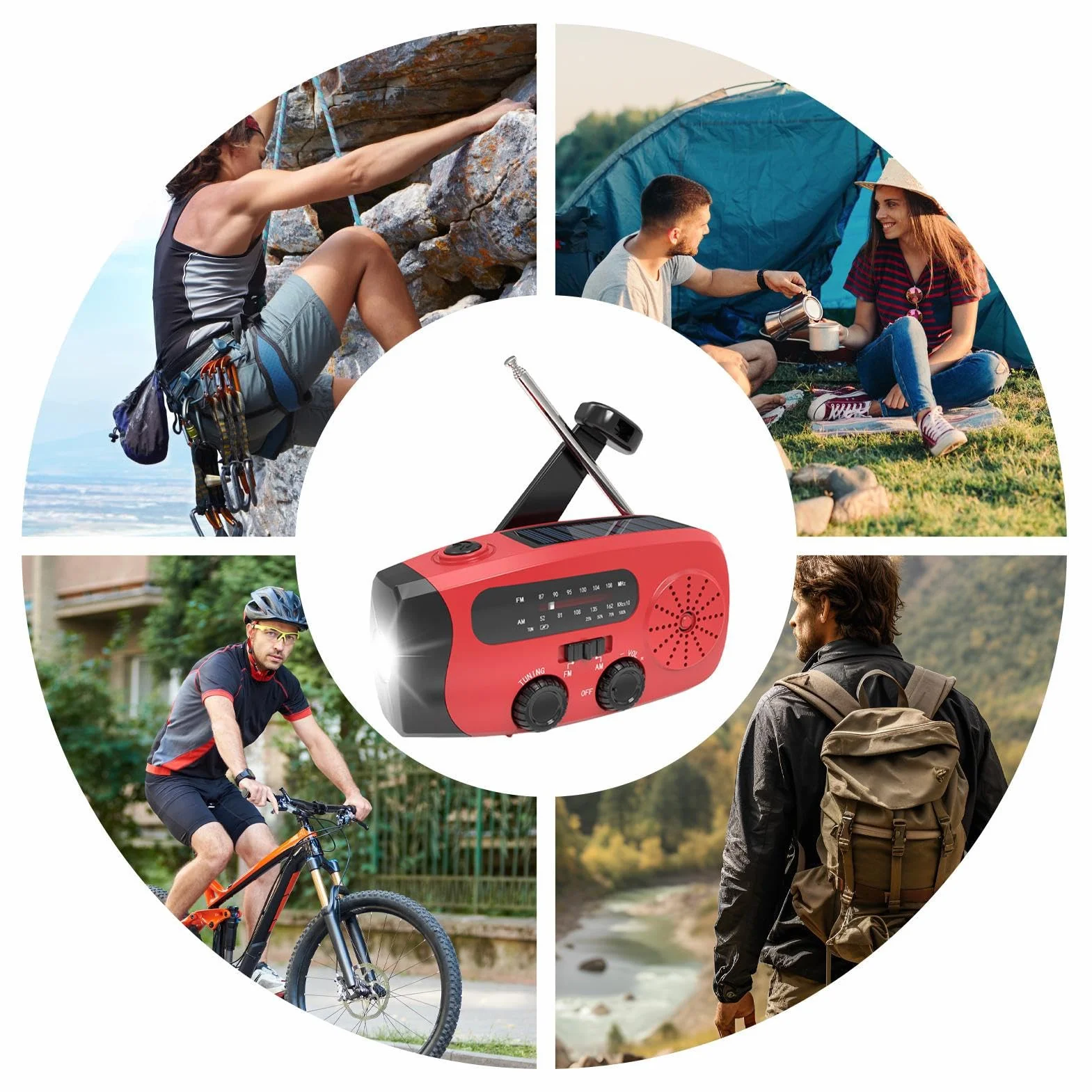 Radios Pequeños Portátiles AM FM, Radio Solar con Manivela Manual, Reproductor MP3 USB para Emergencias