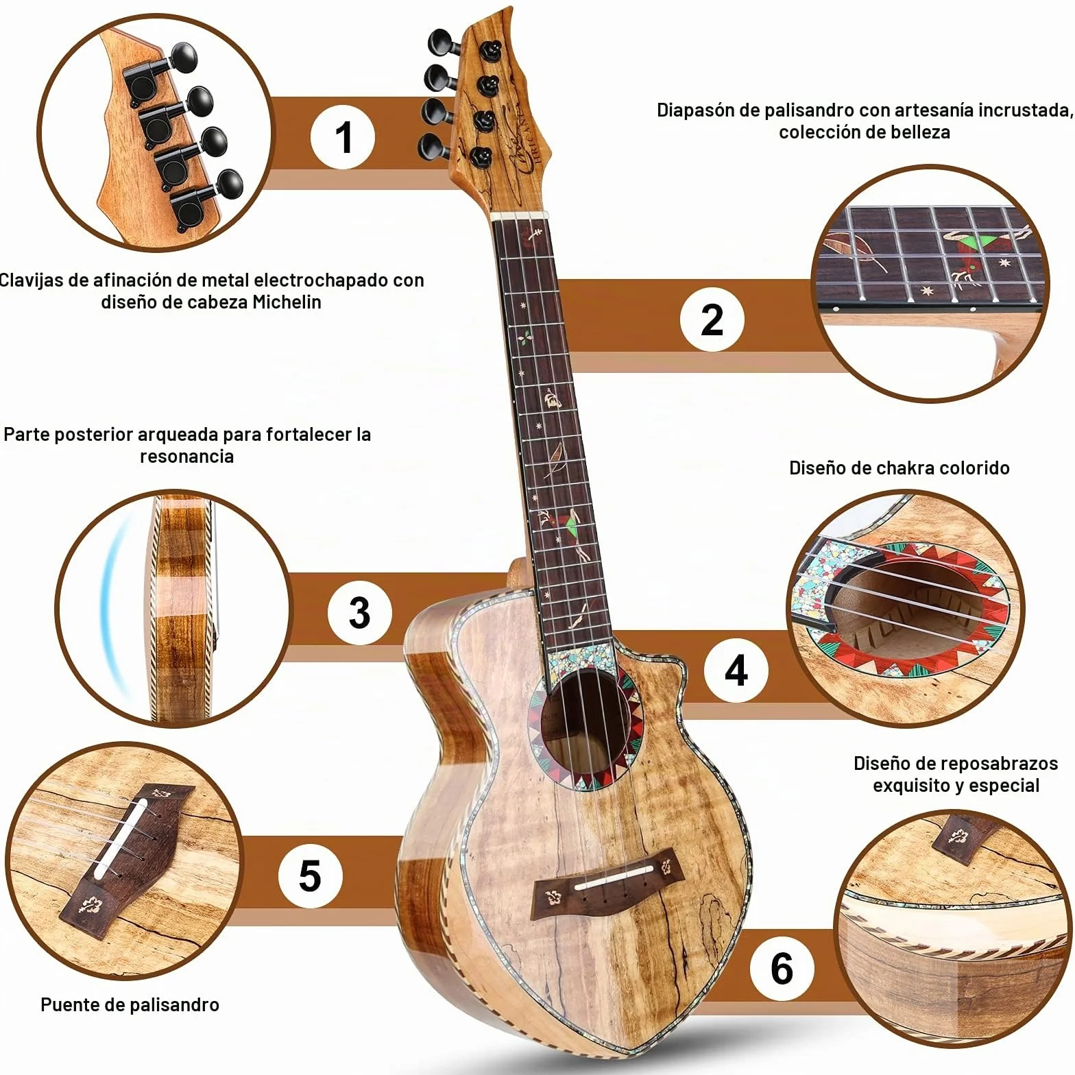 Ukelele de concierto de arce de alta calidad, ukelele profesional liso brillante ultra fino Hawái Ukele Concierto Instrumentos musicales de concierto de 23 pulgadas con estuche