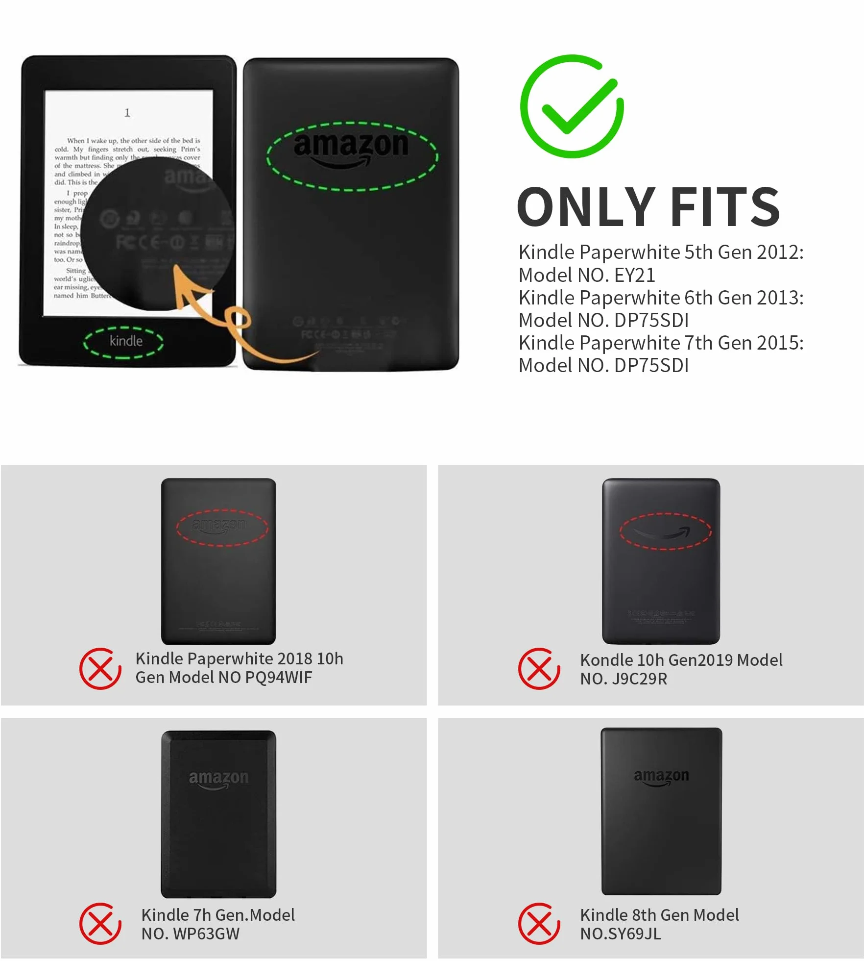 Funda Inteligente Magnética para Kindle Paperwhite 7ª/6ª/5ª Generación 2012-2017, Negra
