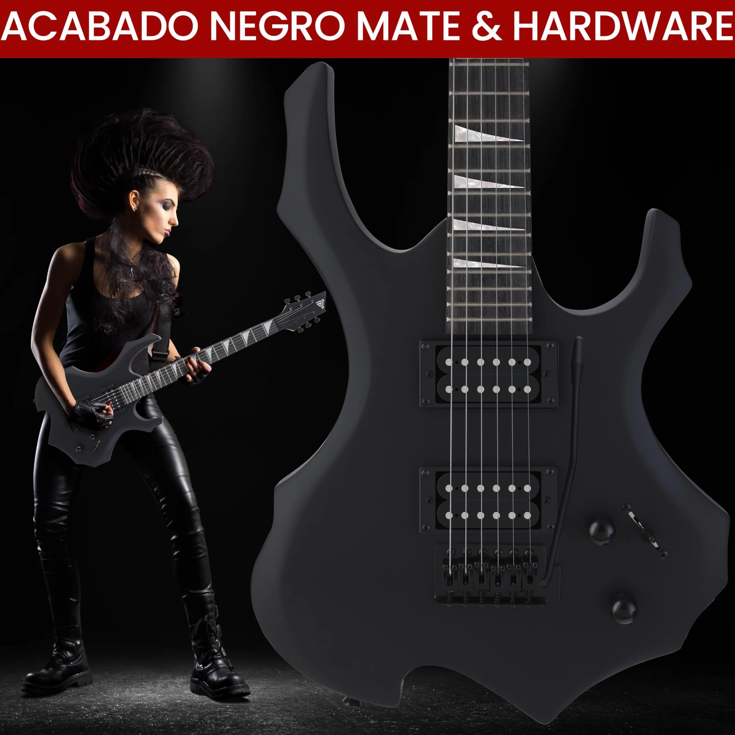 Pyle kit de guitarra electrica, Heavy metal, Tipo Hacha, Con amplificador, tamaño completo, Accesorios