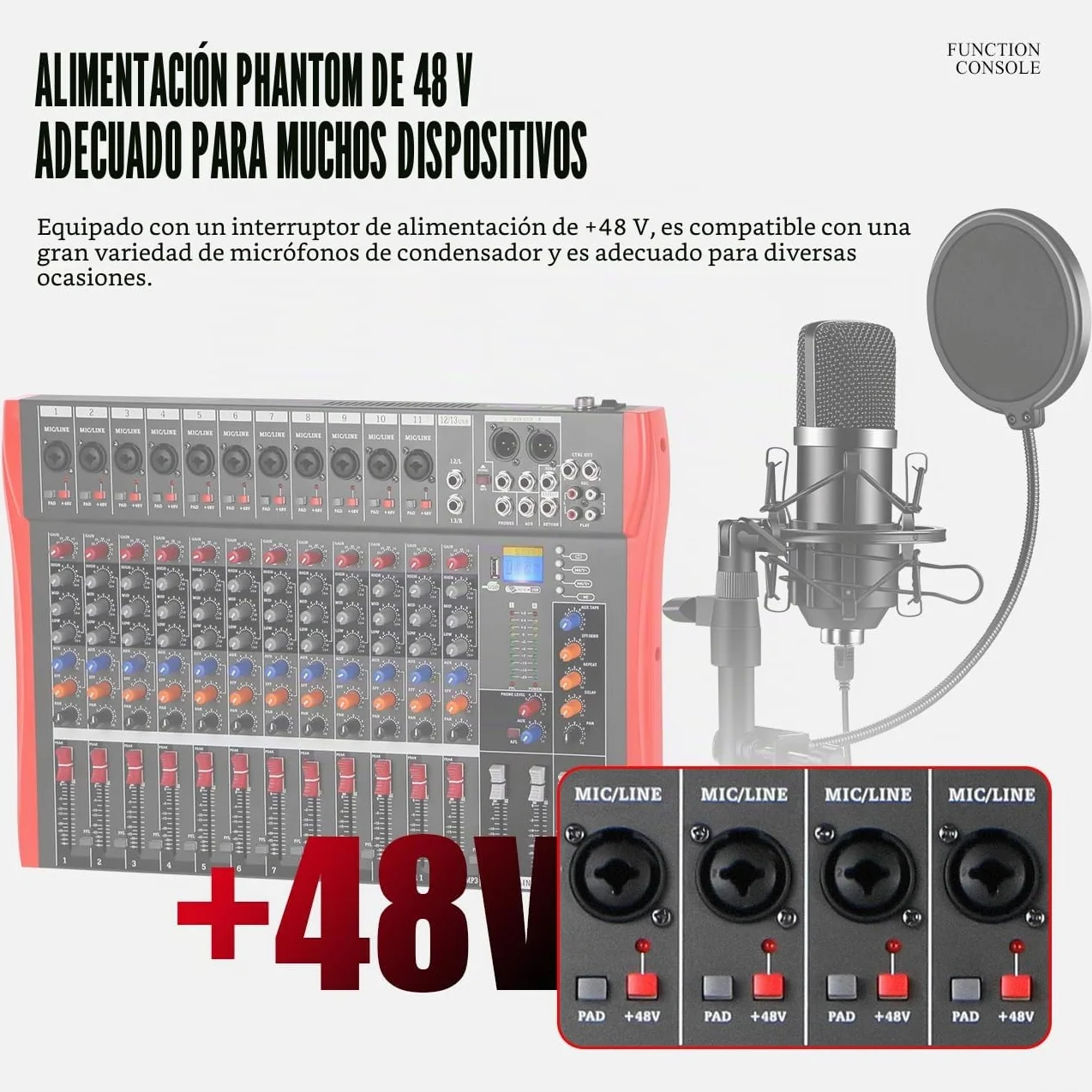 estudio Live mezclador 12 canales DJ profesional stereo sound consola grabación ordenador reproducción alimentación fantasma USB digital audio mixer amplificador
