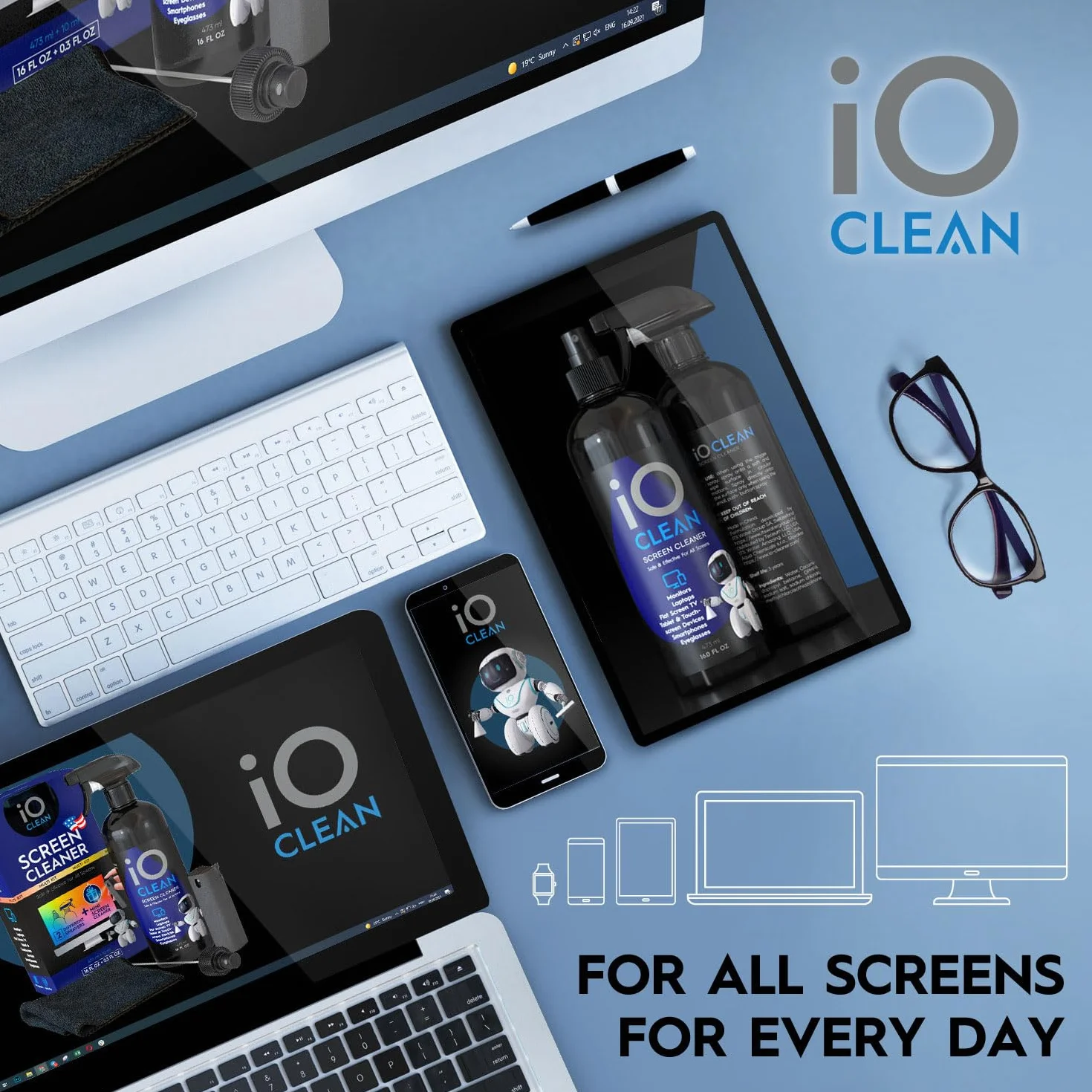 iO Clean Spray Limpiador de Pantalla 16 oz (473 ml) Kit de Limpieza Grande para TV LCD LED OLED